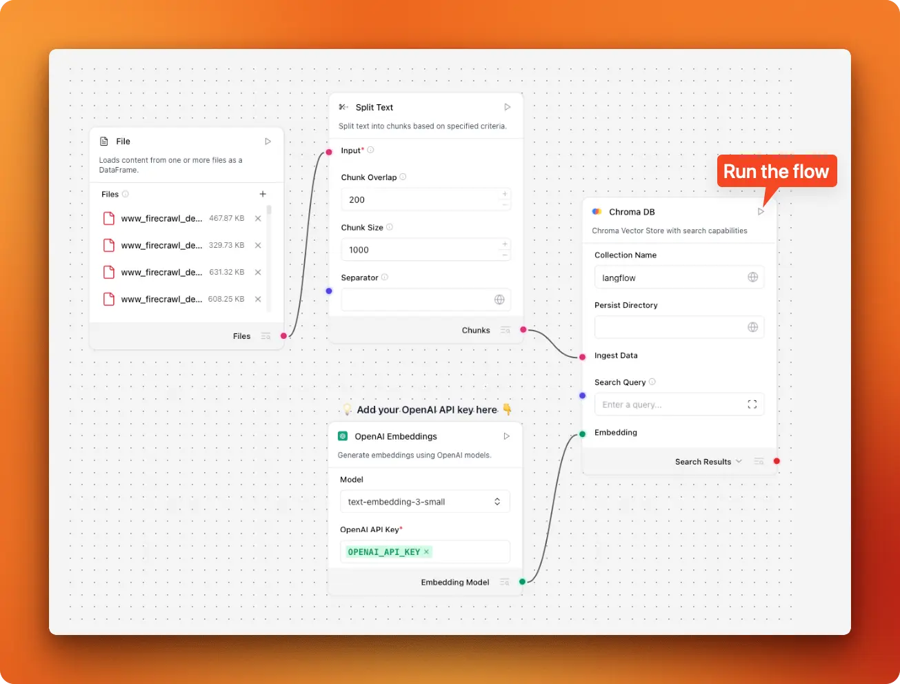 Build a PDF RAG System with LangFlow and Firecrawl project workflow