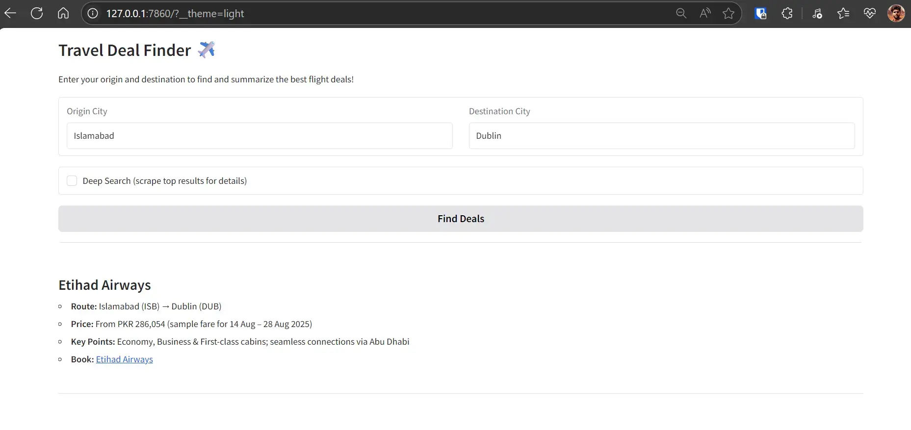 Travel Deal Finder with FireCrawl project demo