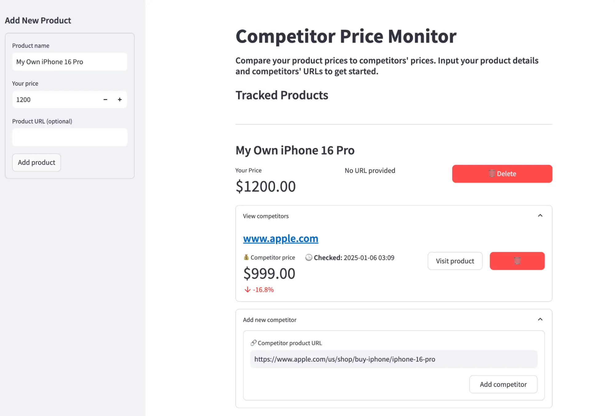 Automated Competitor Price Monitoring System demo