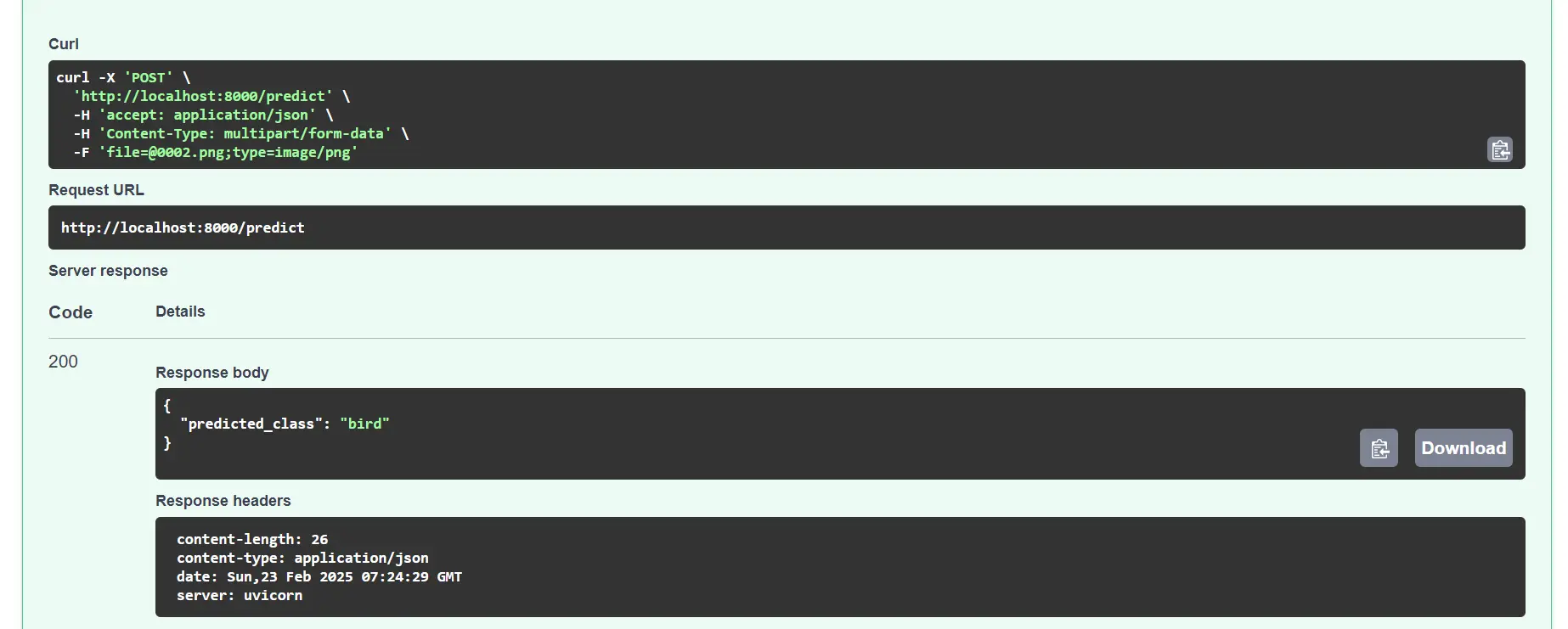 Image Classification Inference demo