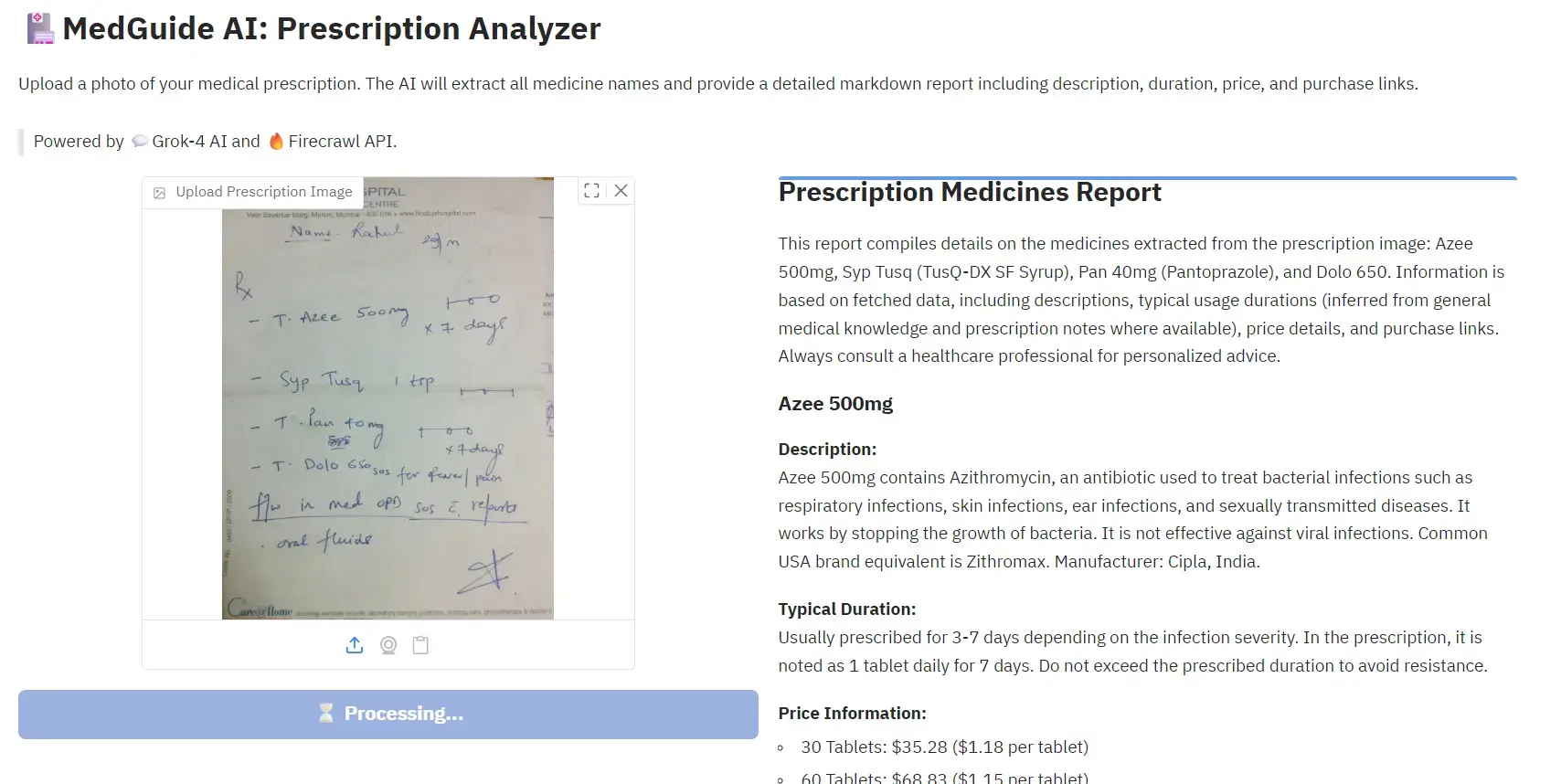 Medical Prescription Analyzer demo