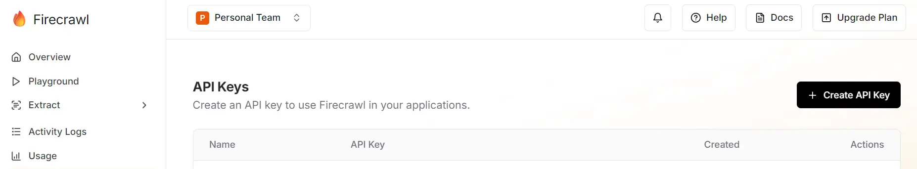 Generating the Firecrawl API key