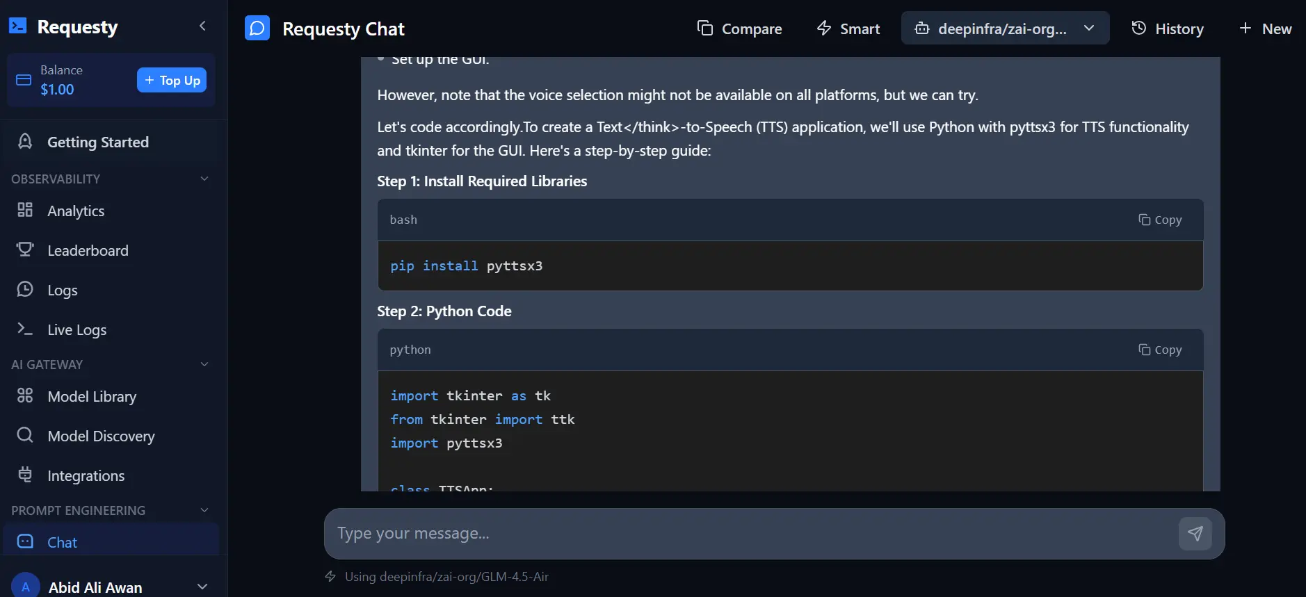 Requesty chat menu