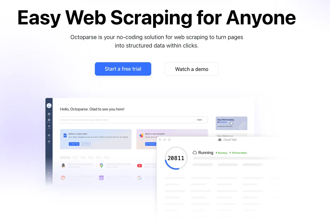 Octoparse visual web scraping tool with cloud-based extraction capabilities