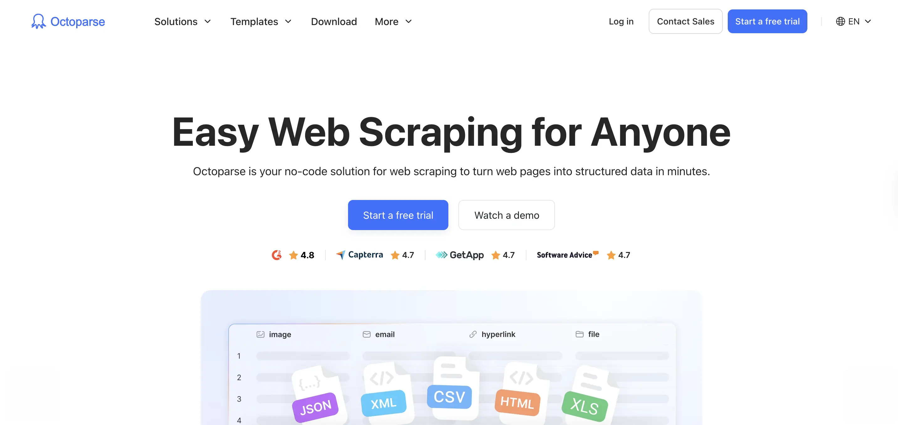 octoparse homepage screenshot