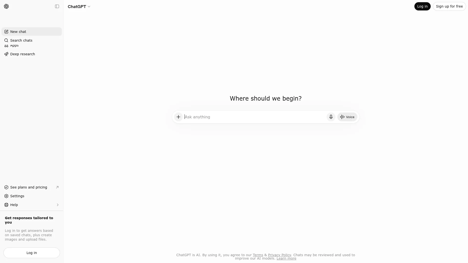 ChatGPT homepage