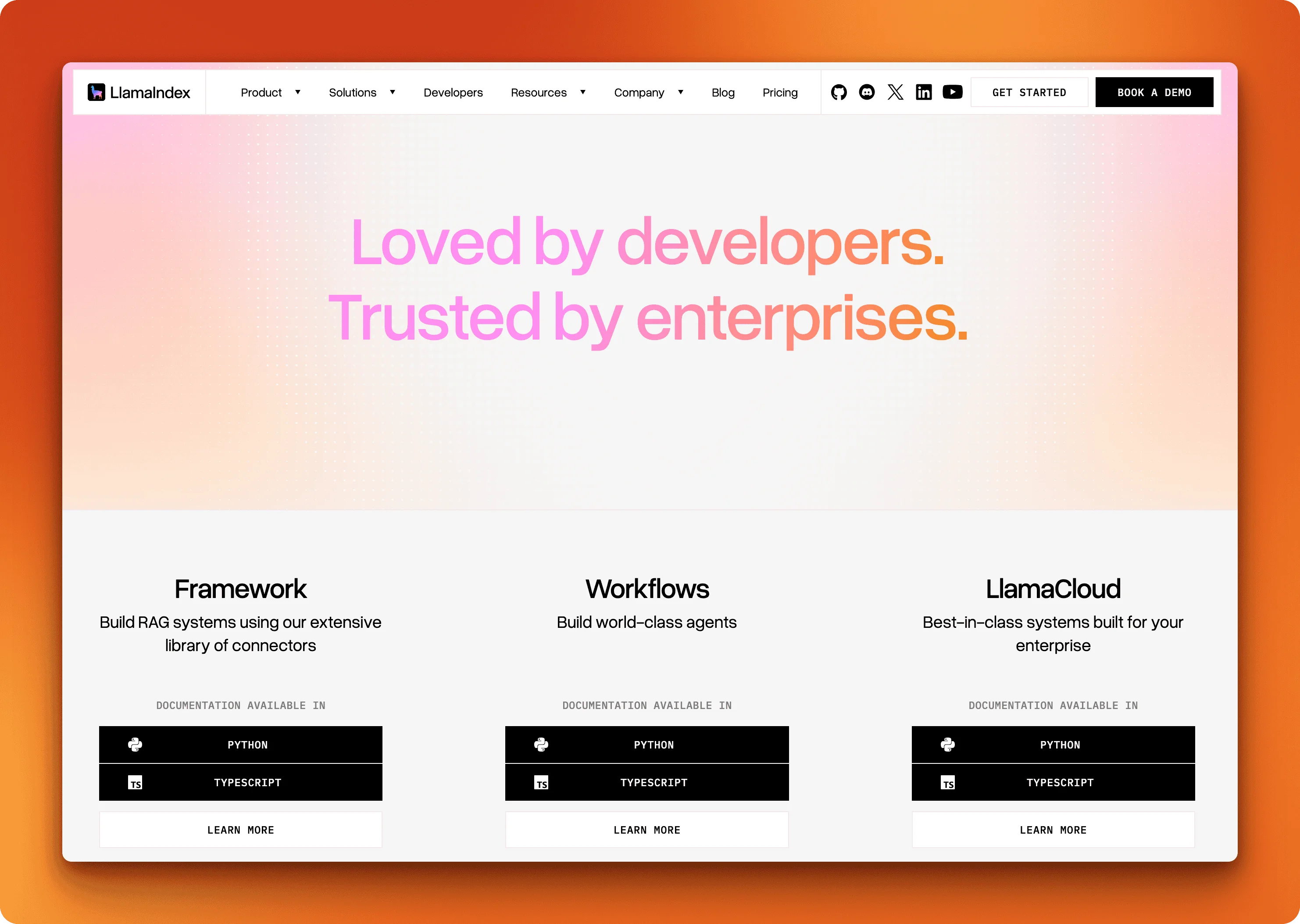 LlamaIndex developer platform with 70 practical recipes for building SEC chatbots, ReAct agents, and text-to-SQL applications using RAG