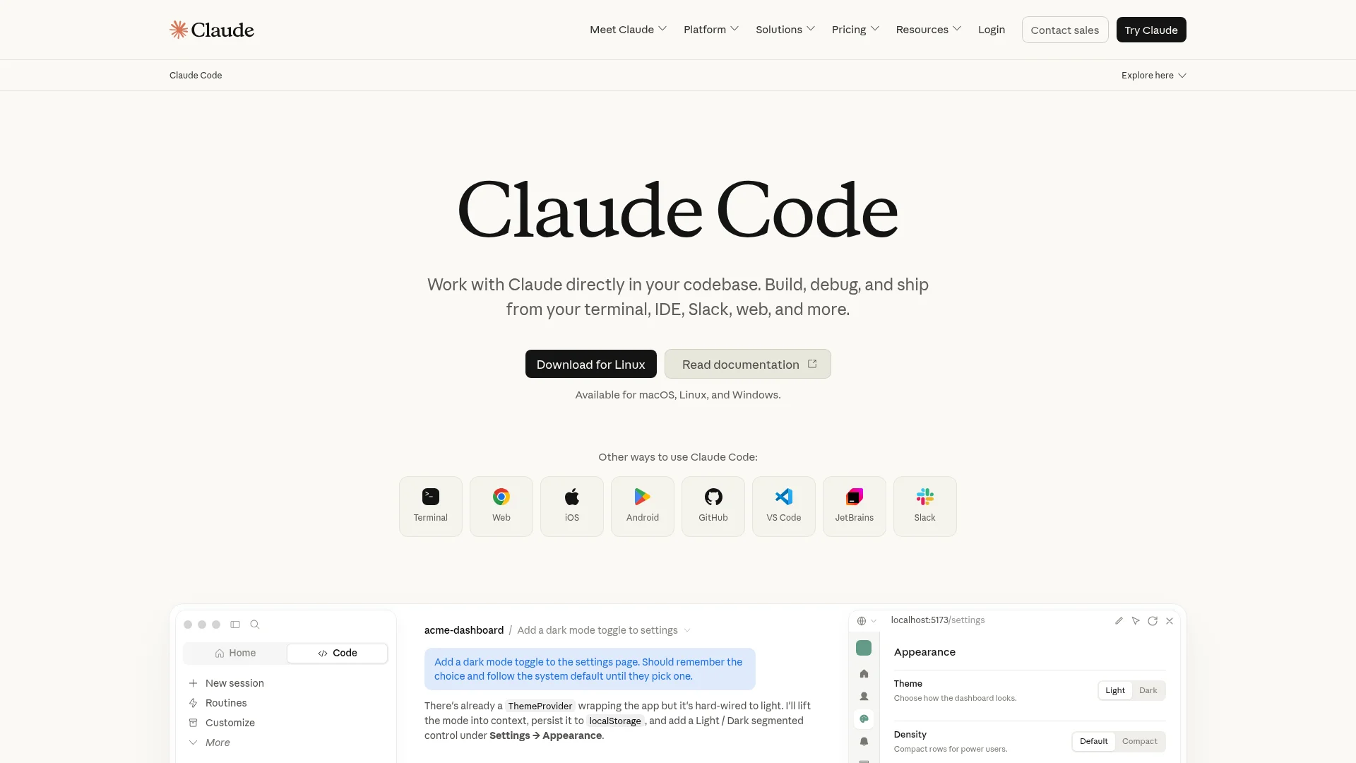 Claude Code homepage