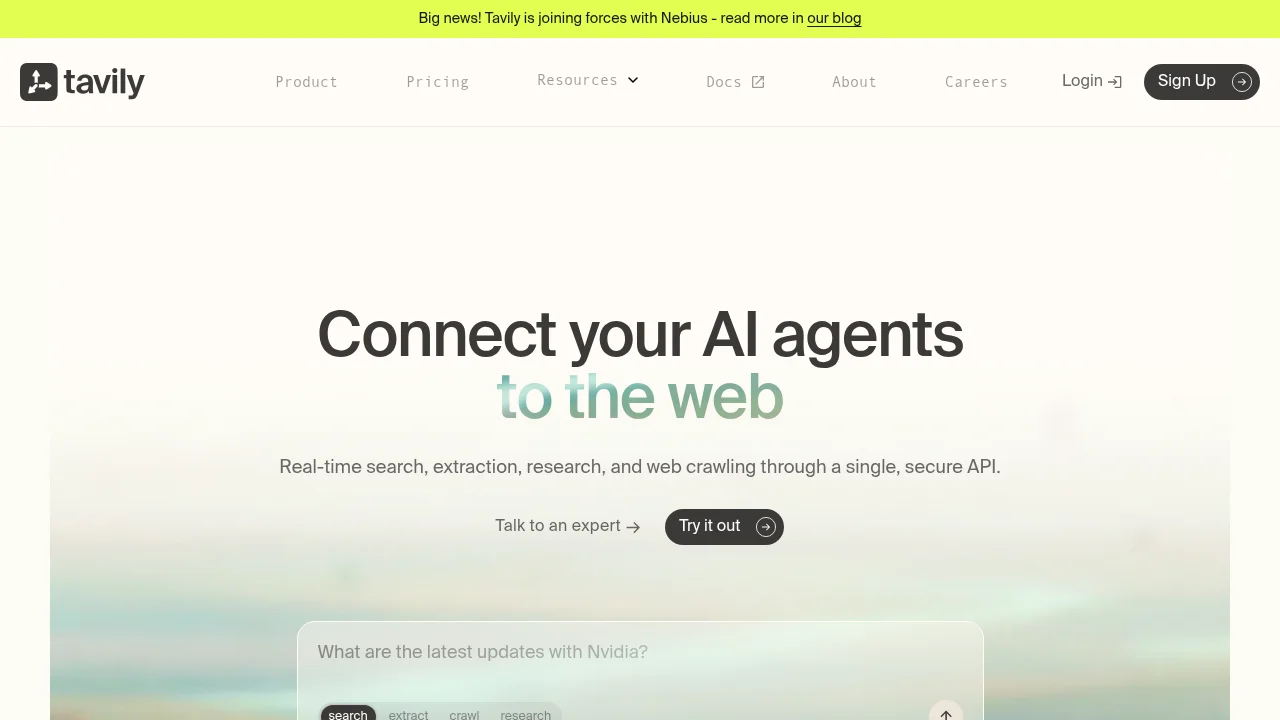 Tavily homepage