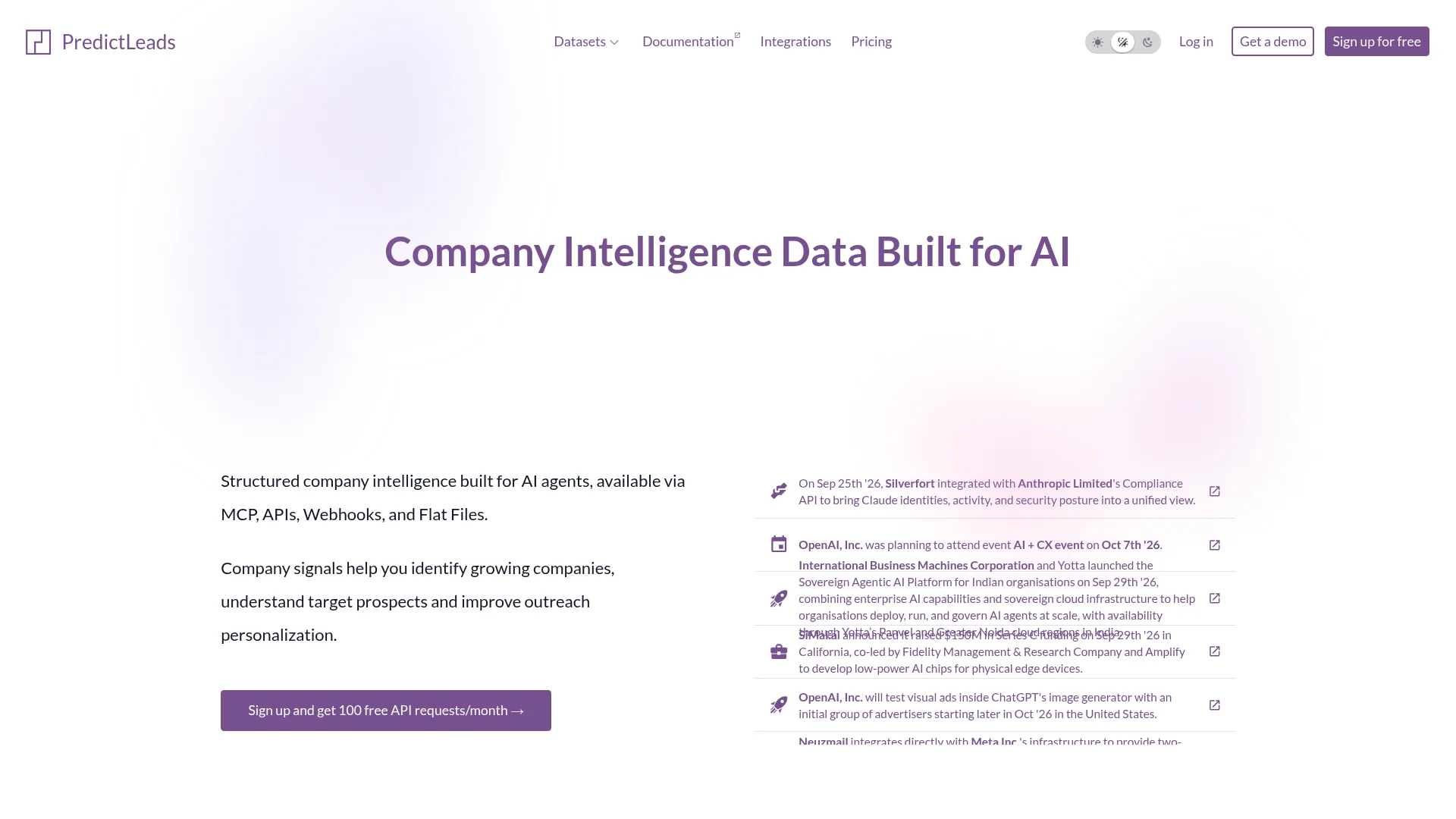 PredictLeads homepage