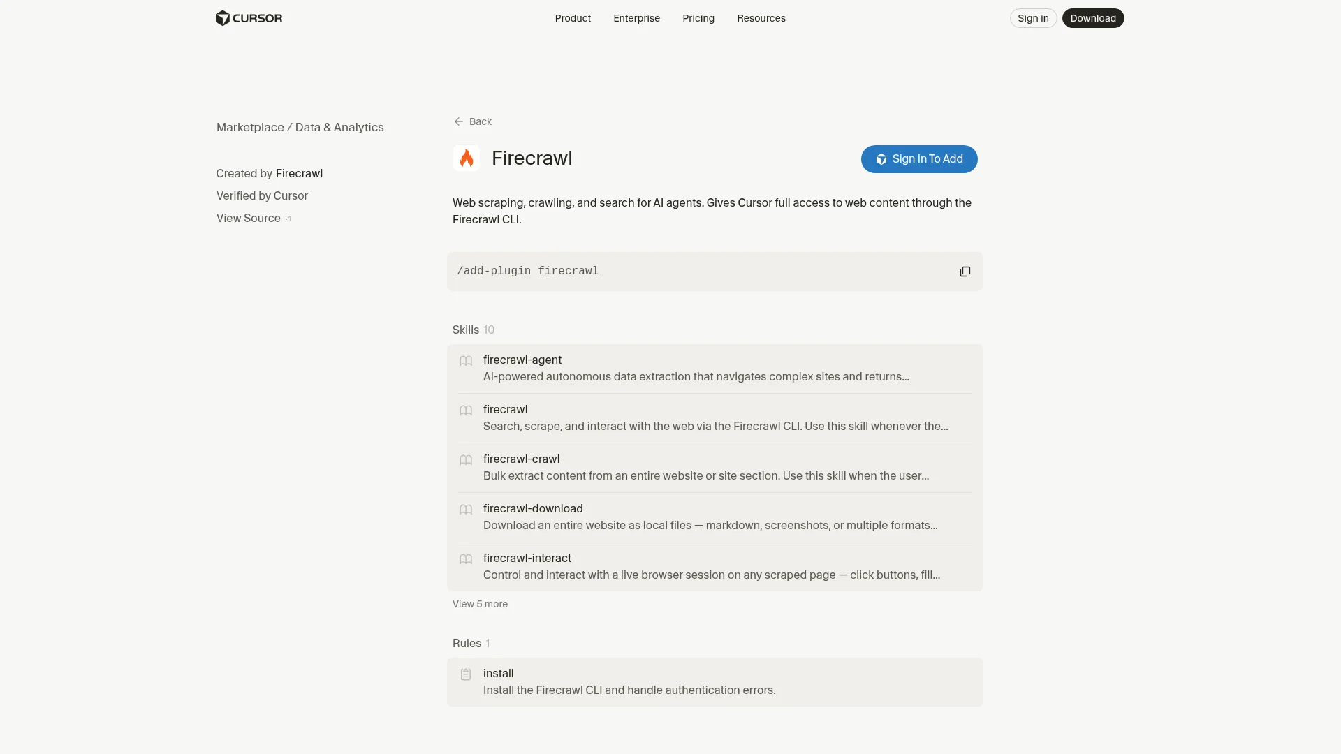 Firecrawl plugin in the Cursor Marketplace