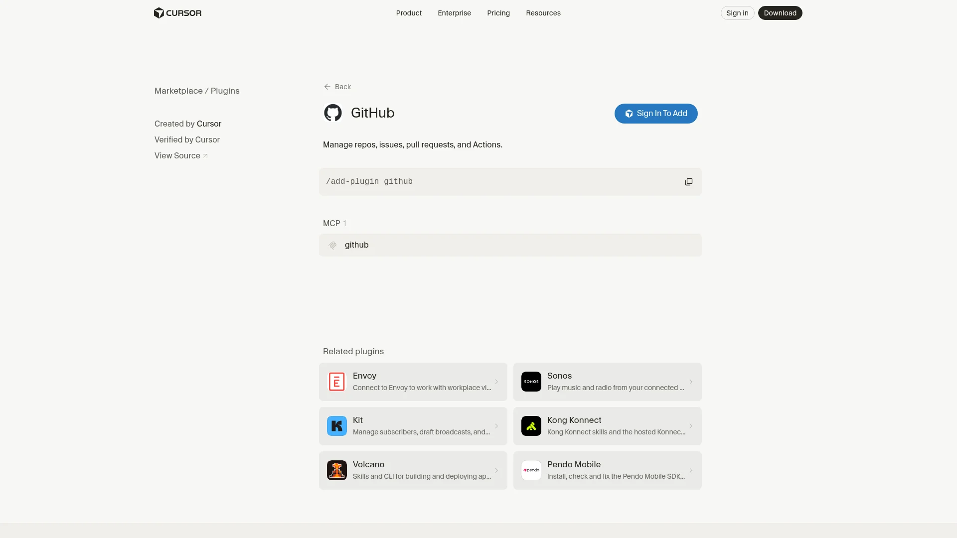 GitHub plugin in the Cursor Marketplace