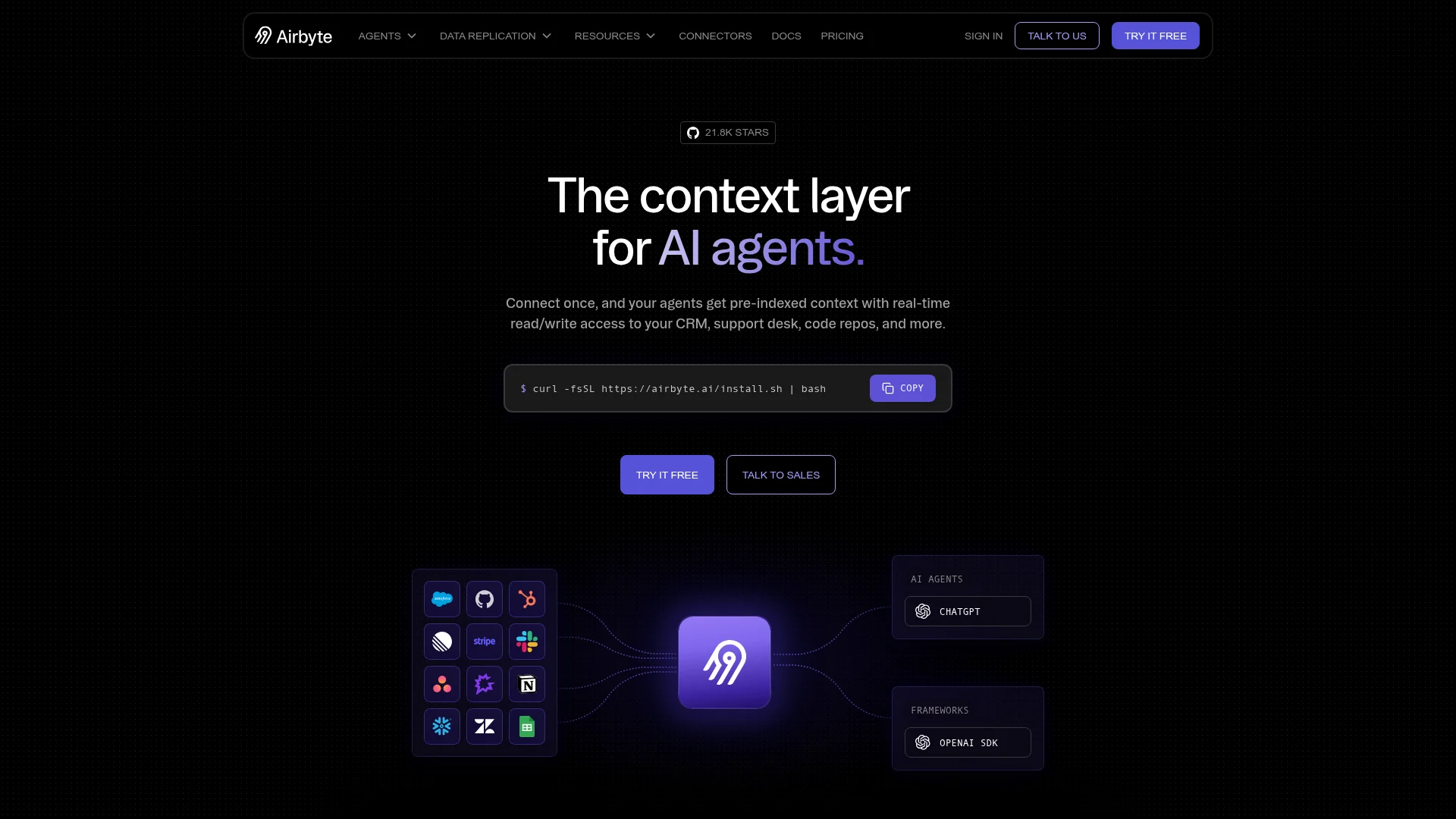 Airbyte homepage