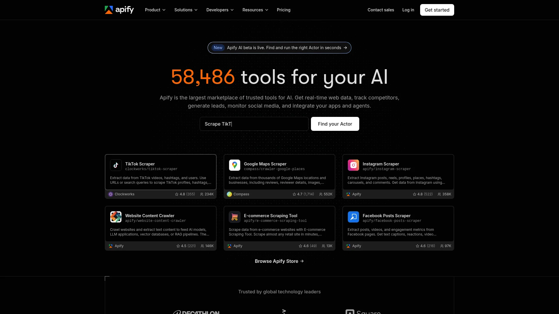 Apify homepage