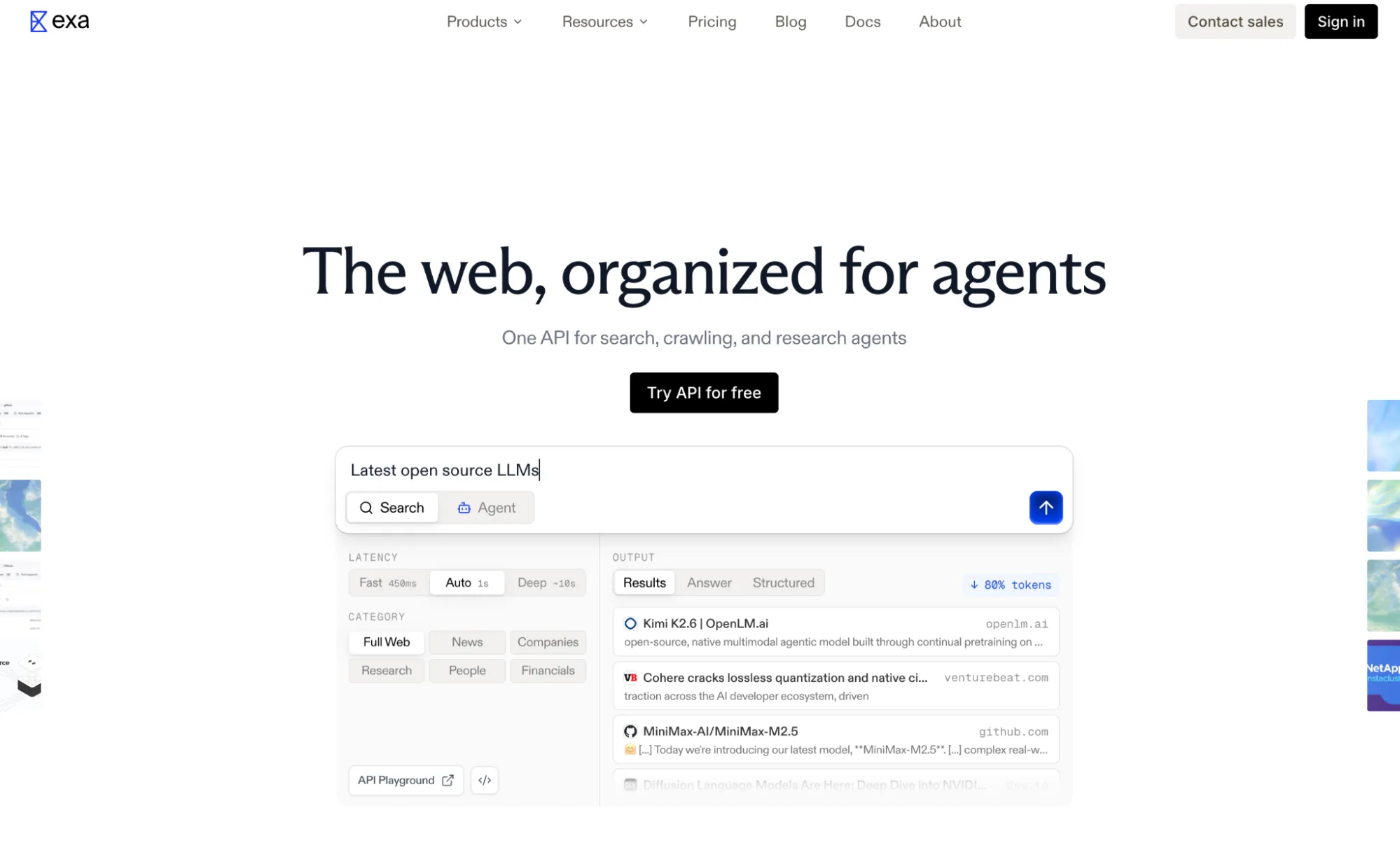 Exa homepage
