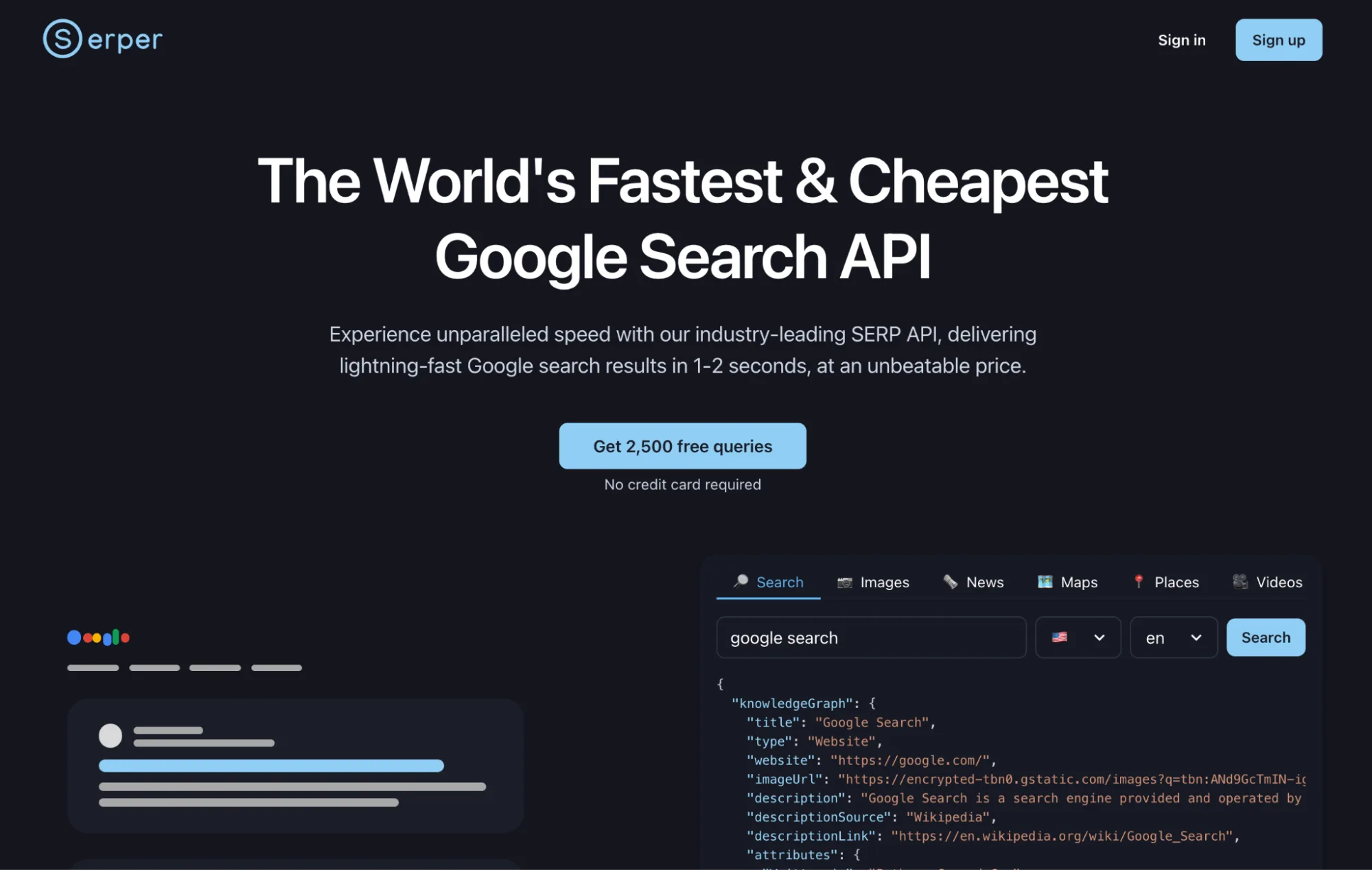 Serper homepage