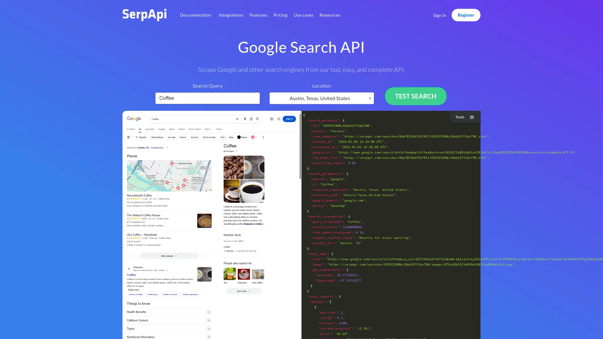 SerpAPI homepage screenshot