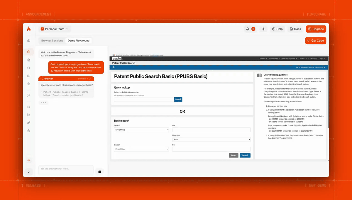 Firecrawl Browser Sandbox fetching patents