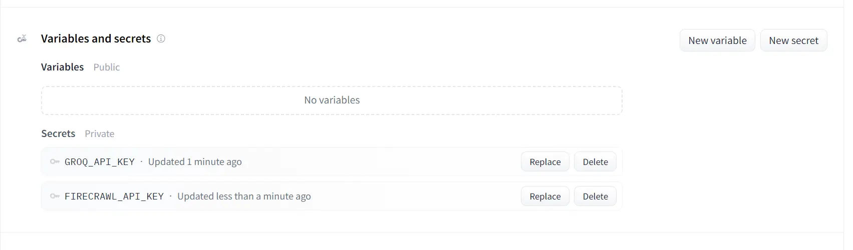 Variables and secrets