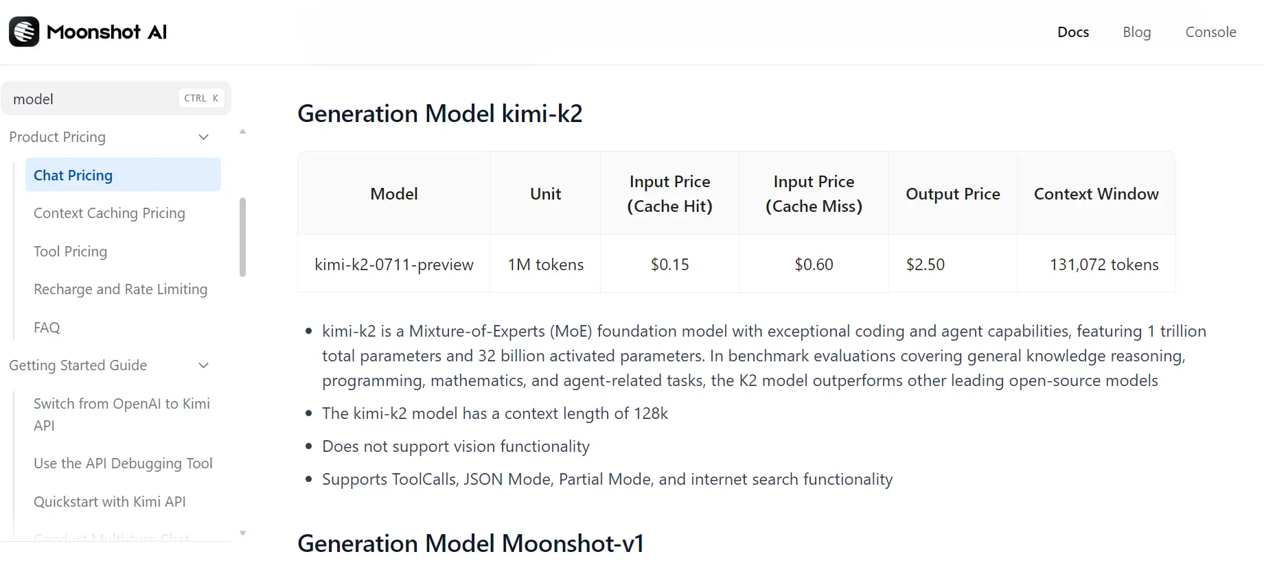 Screenshot from Moonshot AI