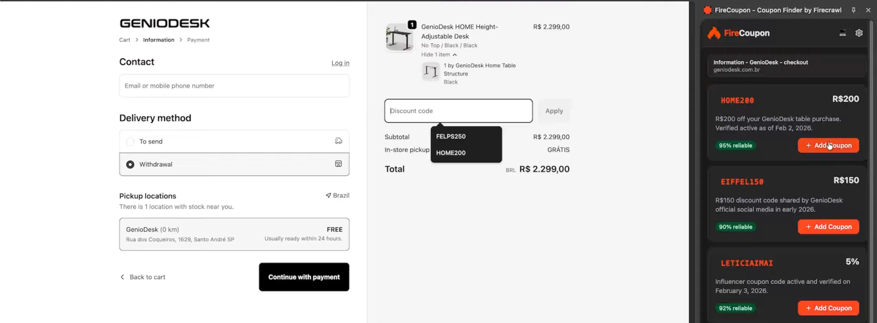 The coupon finder Chrome extension in action, displaying found coupon codes with reliability rankings and an apply button