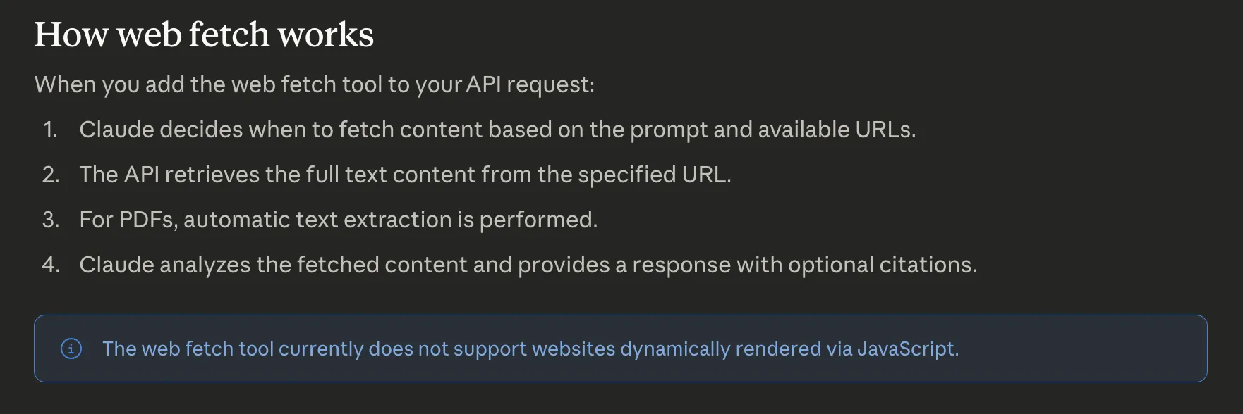 Claude web fetch tool fails to render content on dynamic JavaScript websites
