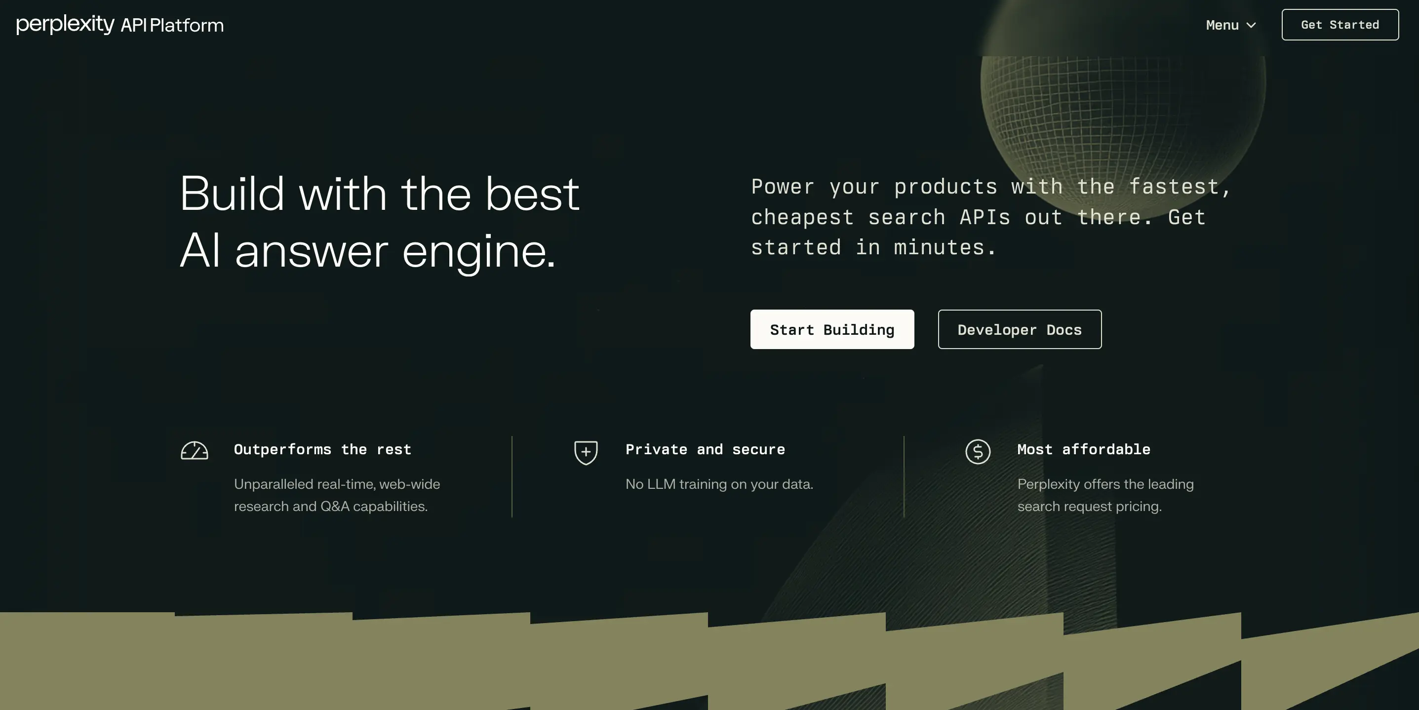 Perplexity homepage showing the AI-powered deep research and conversational search platform