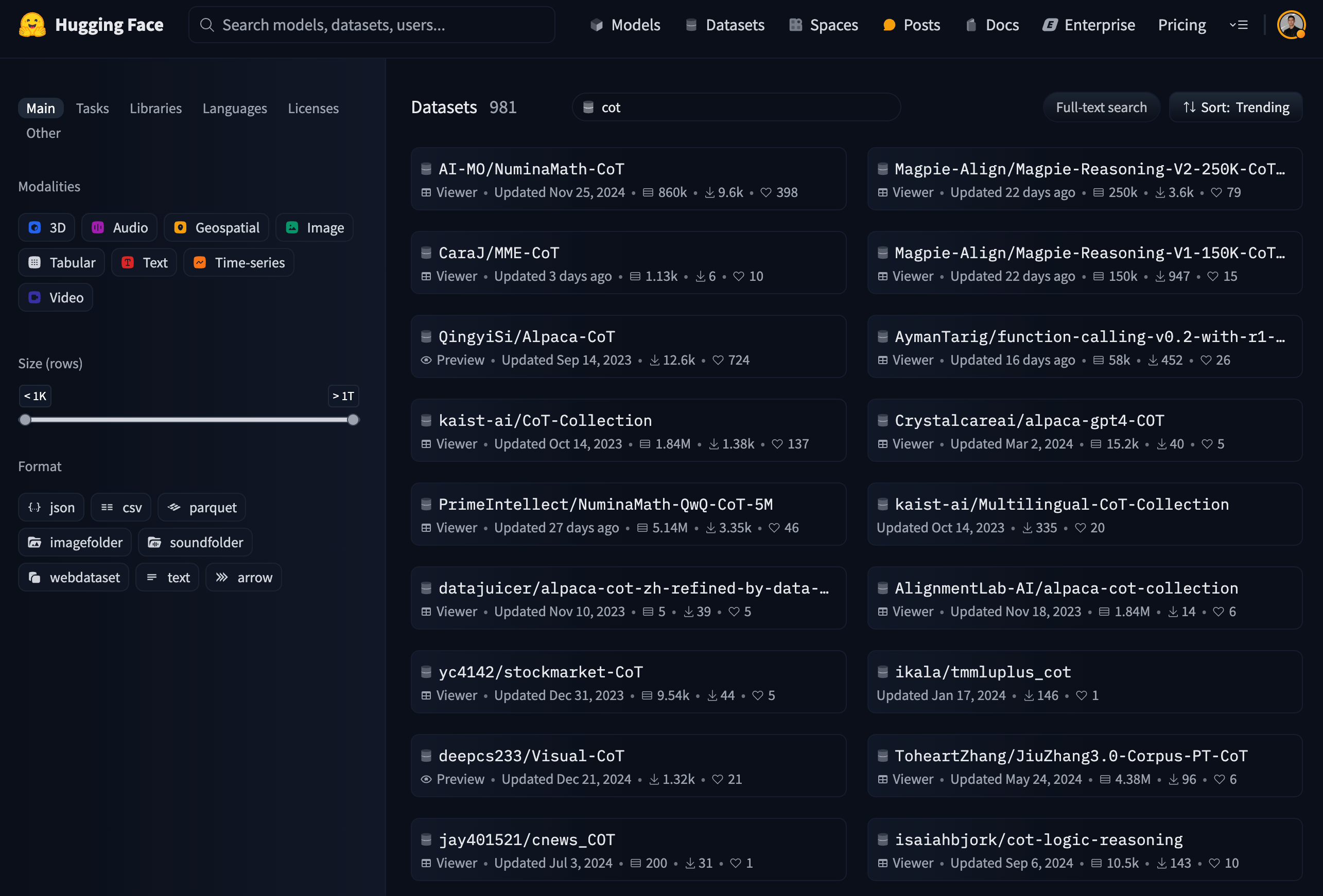 Search results for "cot" datasets on HuggingFace Hub