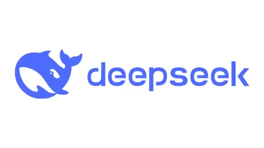 A logo for DeepSeek AI showing a stylized deep learning neural network visualization