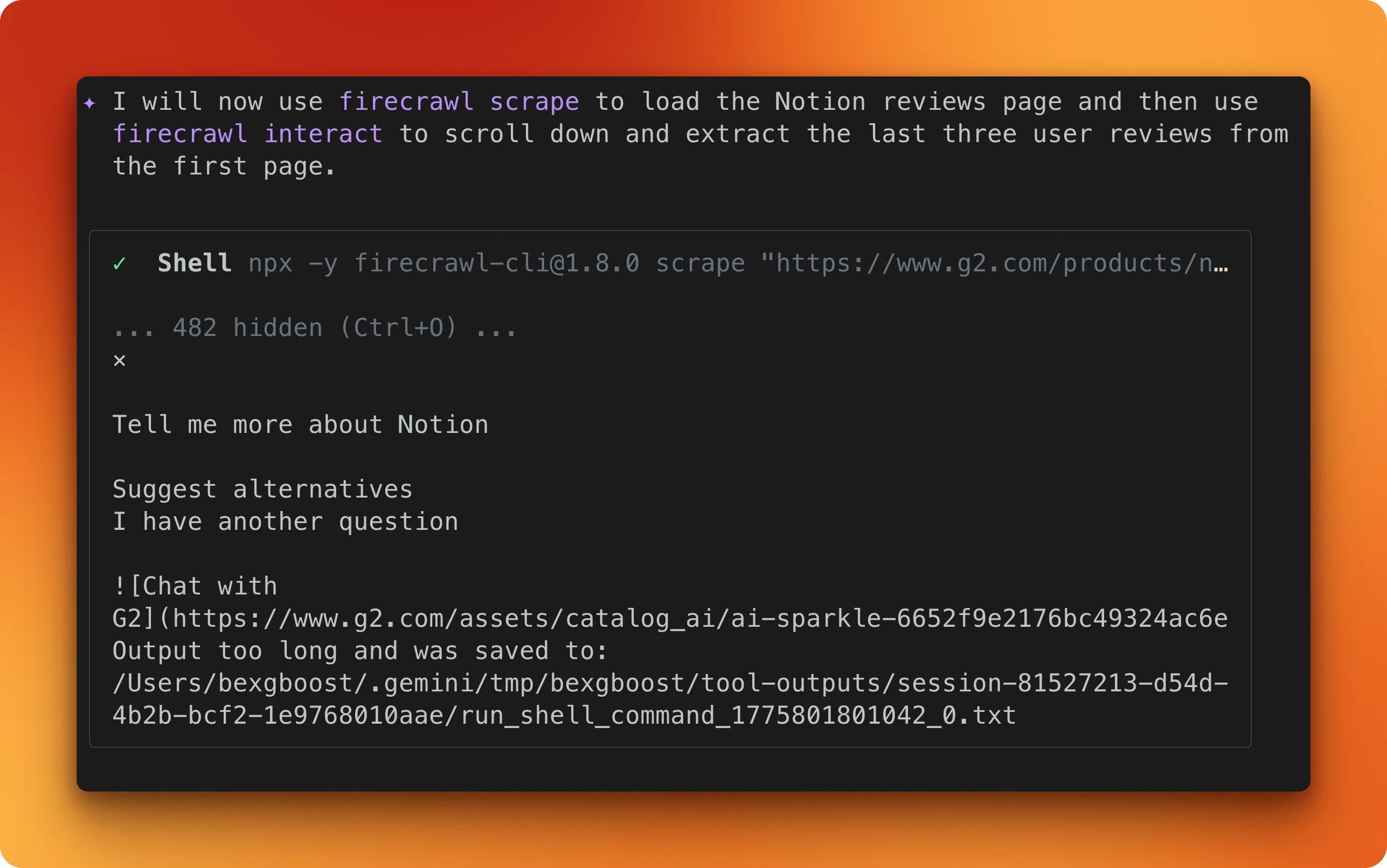 Firecrawl interact endpoint scraping and scrolling the G2 Notion reviews page