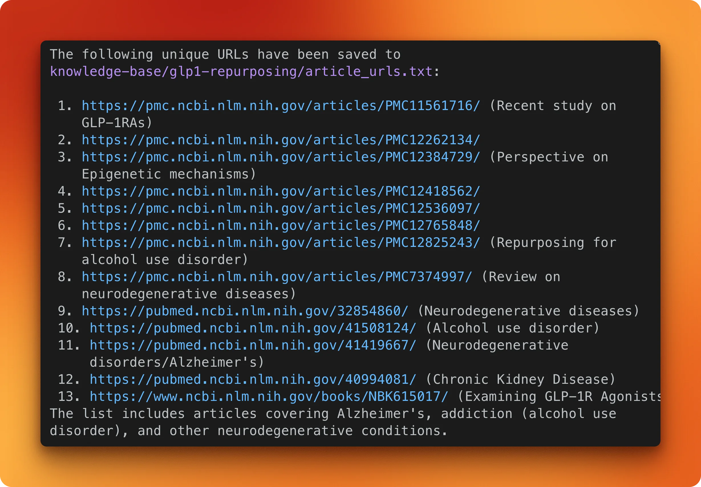 13 PMC article URLs discovered and saved to article_urls.txt