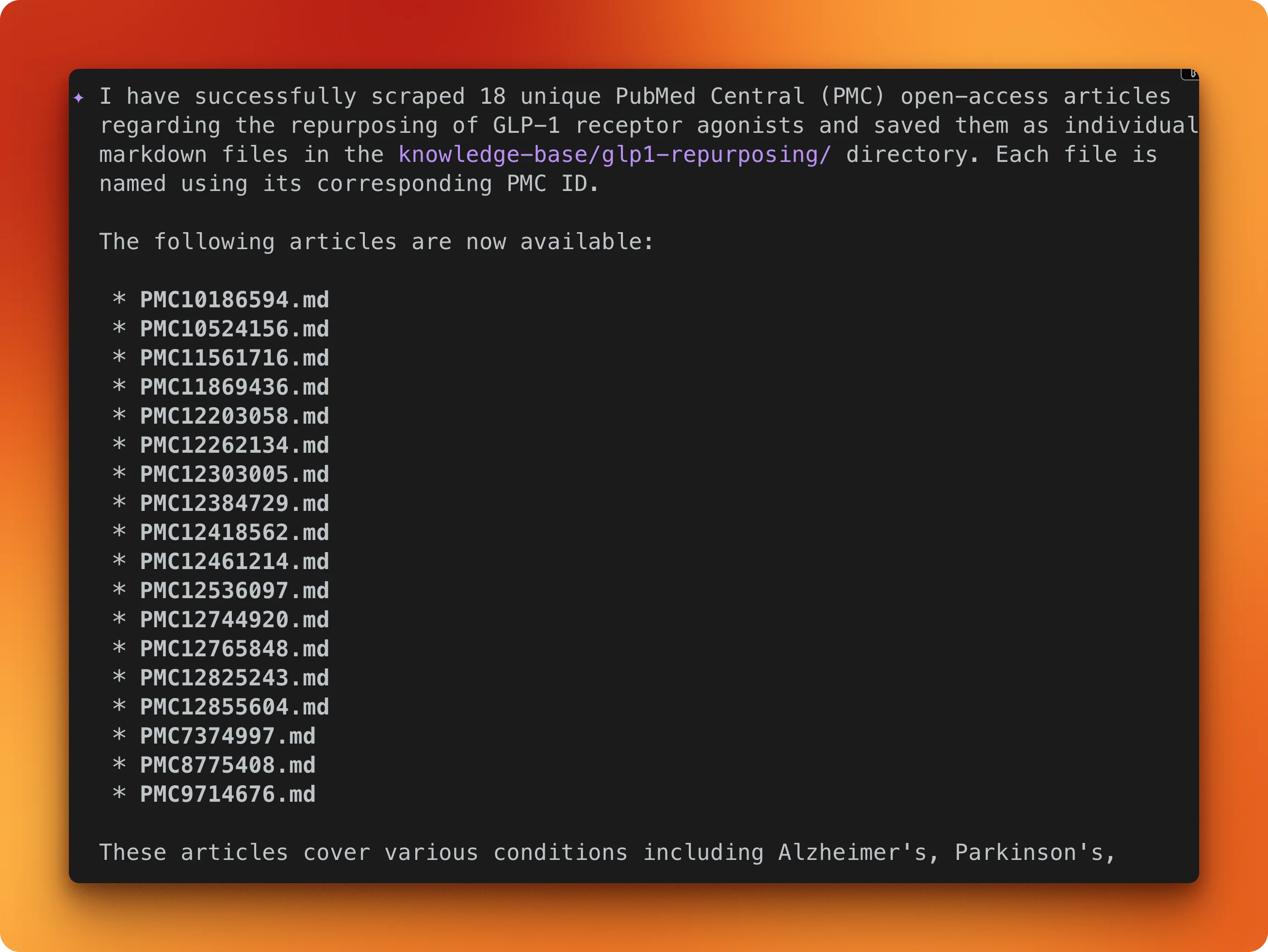 18 PMC articles scraped and saved as individual markdown files