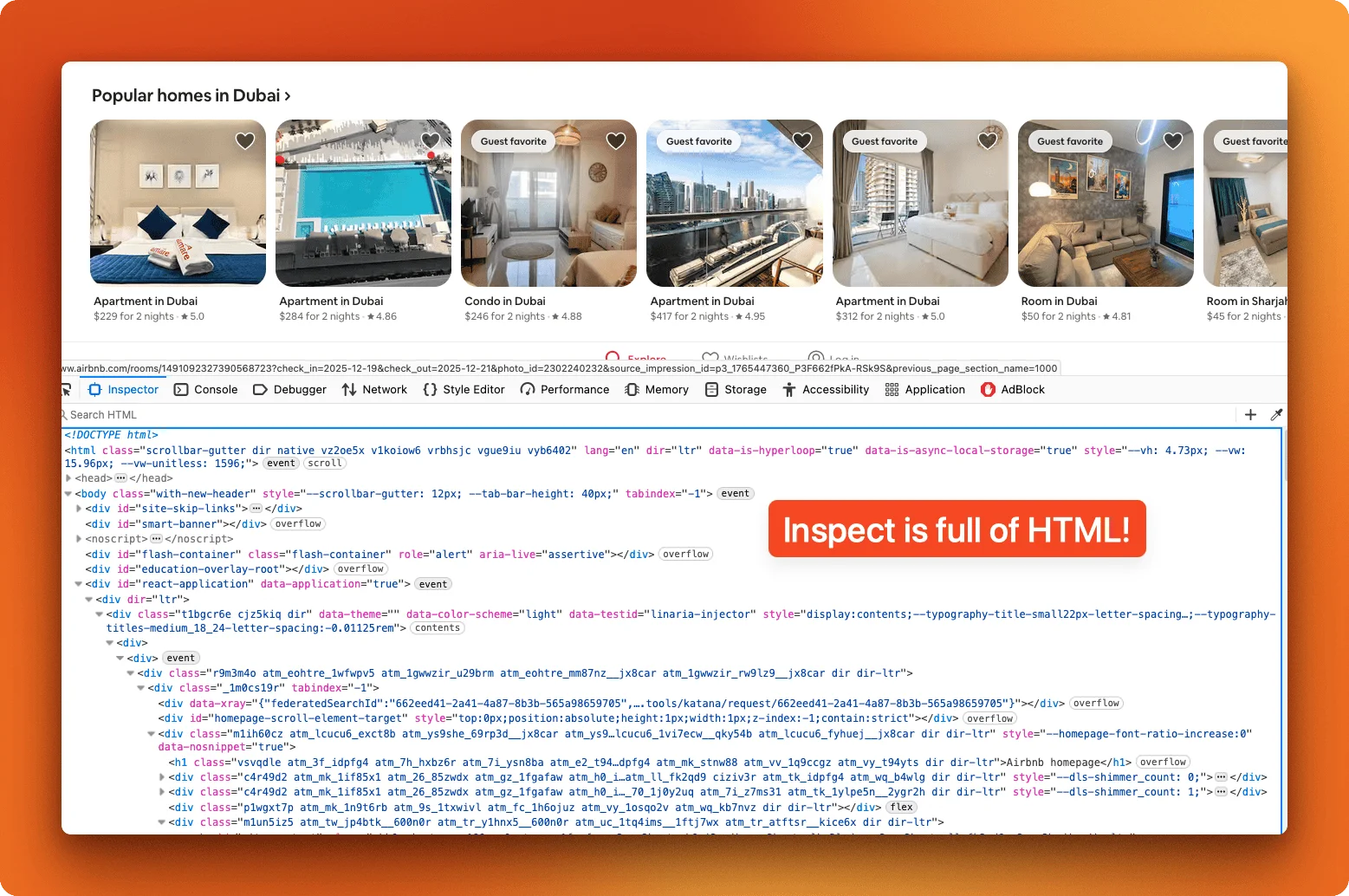 Inspect Element on same dynamic page