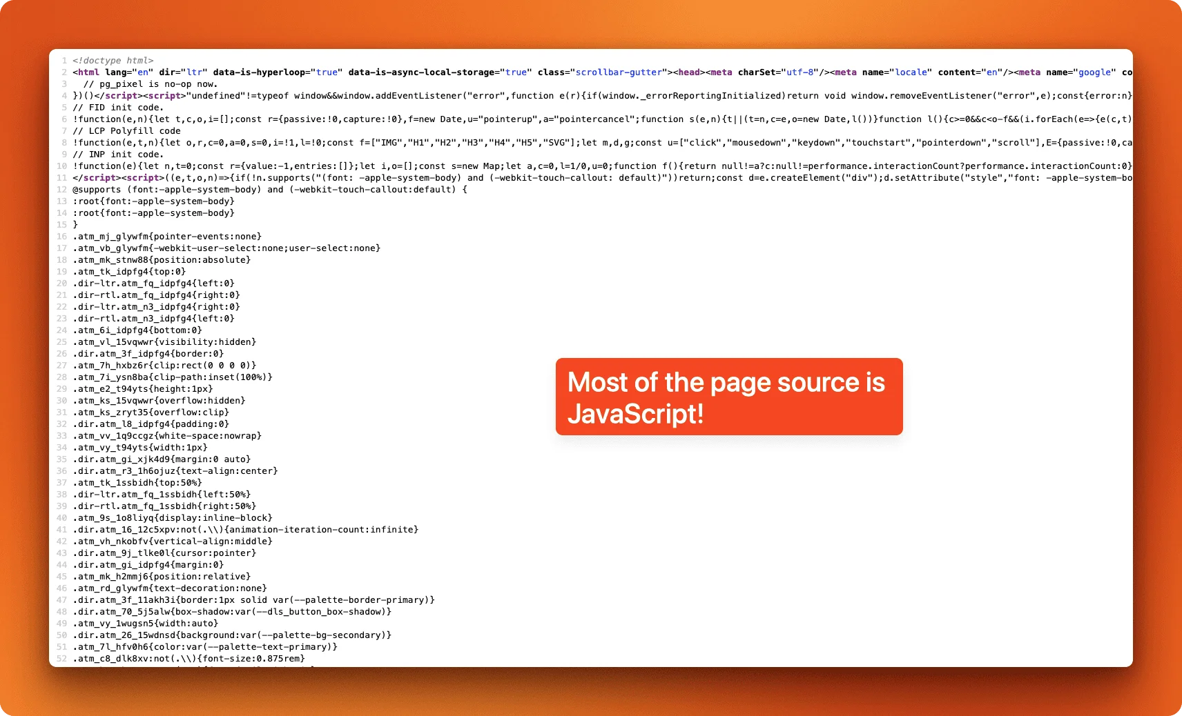 Screenshot of View Page Source on a React app showing empty div#root