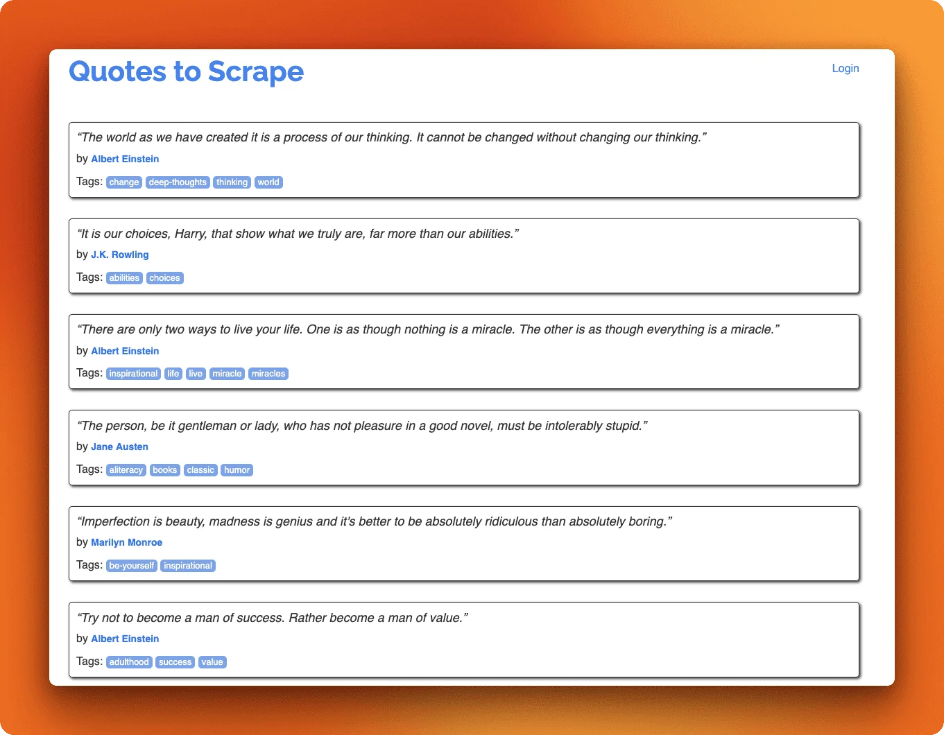 quotes.toscrape.com/js page showing quote cards