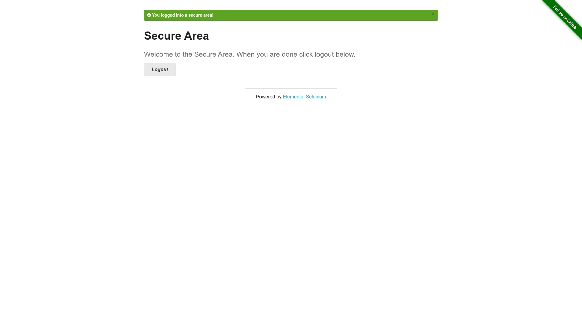 Post-login Secure Area screenshot