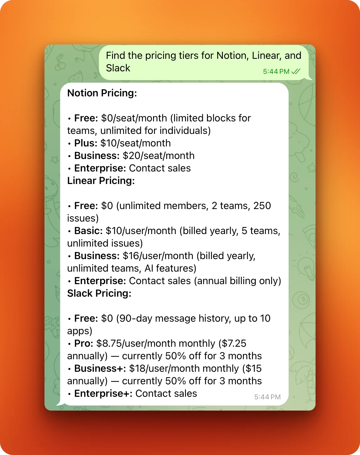 OpenClaw agent comparing SaaS pricing by scraping multiple websites through Firecrawl and returning results in a single Telegram message