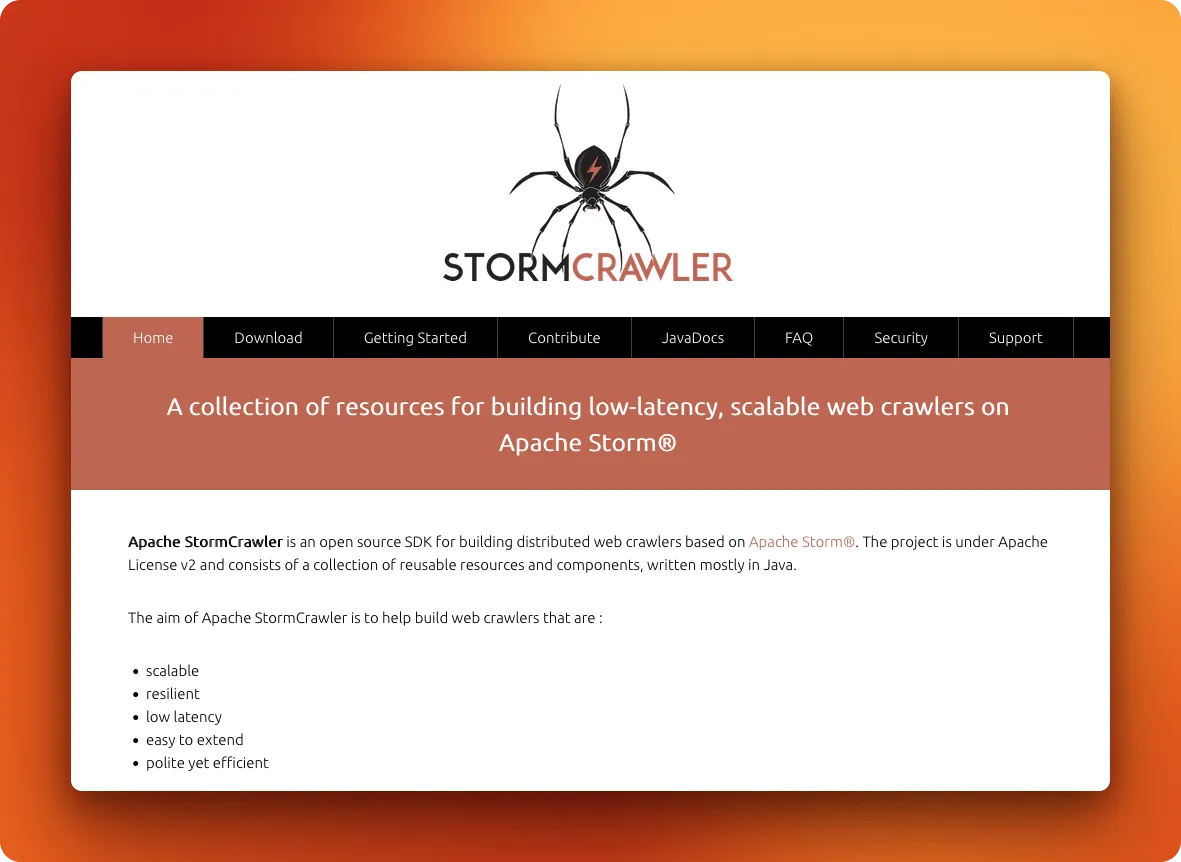 Apache StormCrawler enterprise web crawler homepage