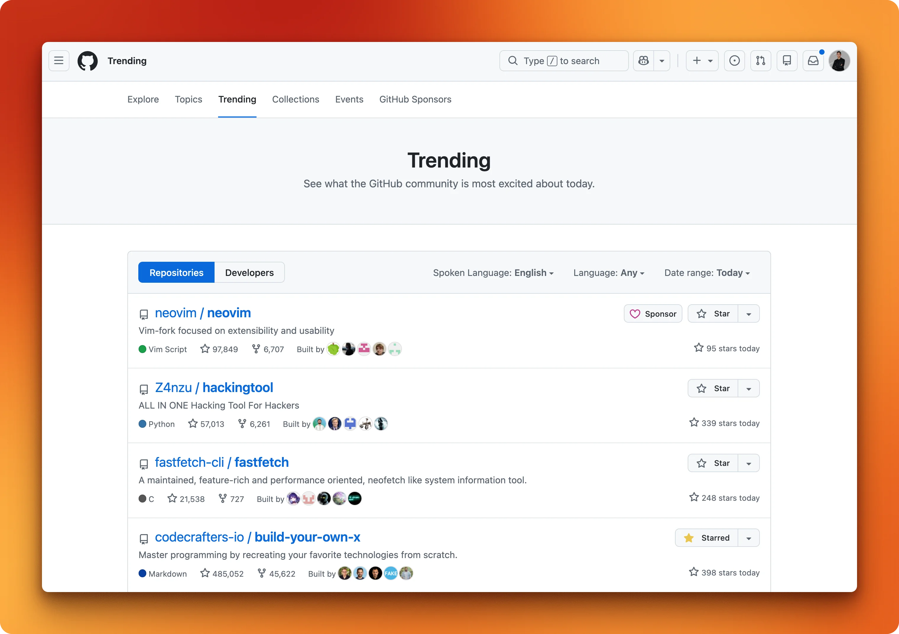 GitHub Trending page