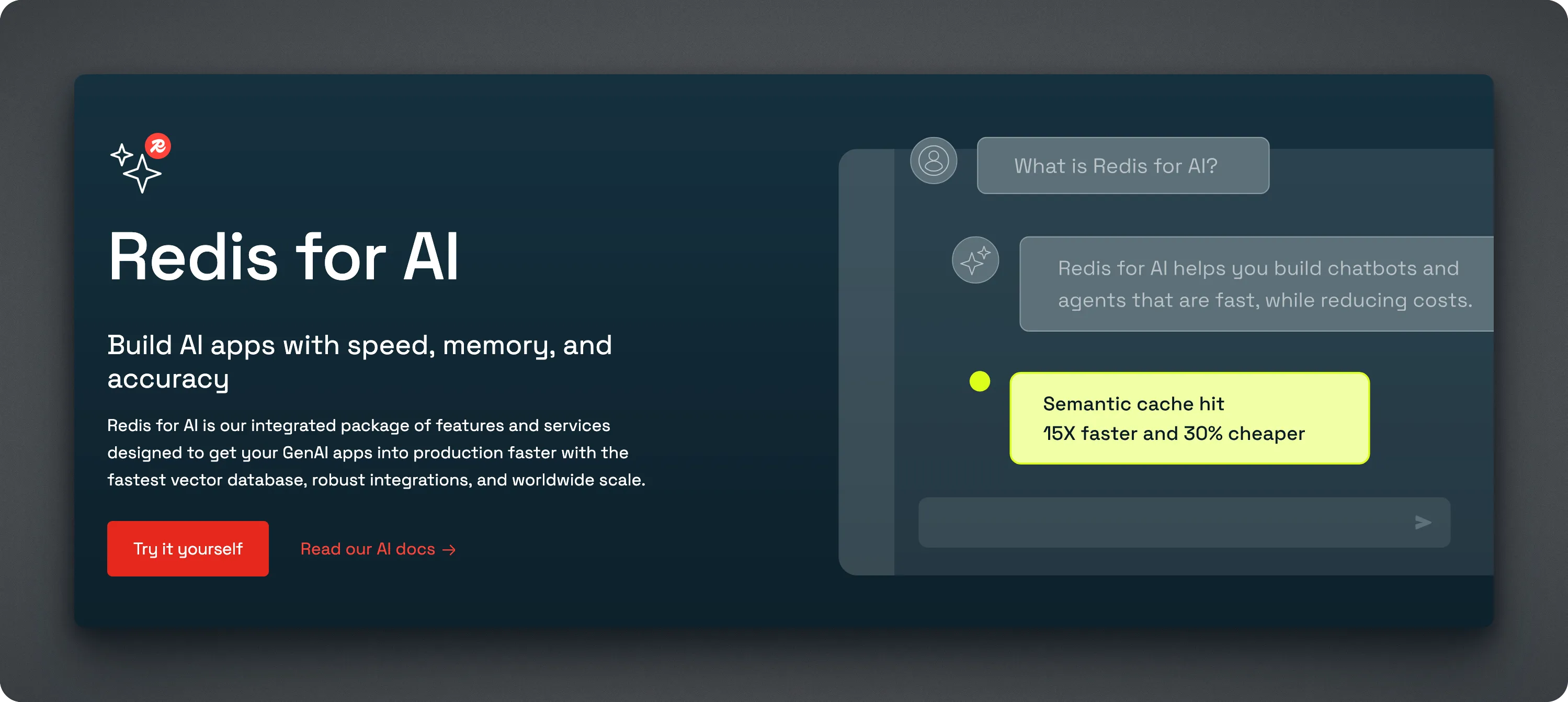 Redis vector database interface showing real-time search capabilities and AI memory management for enterprise RAG applications
