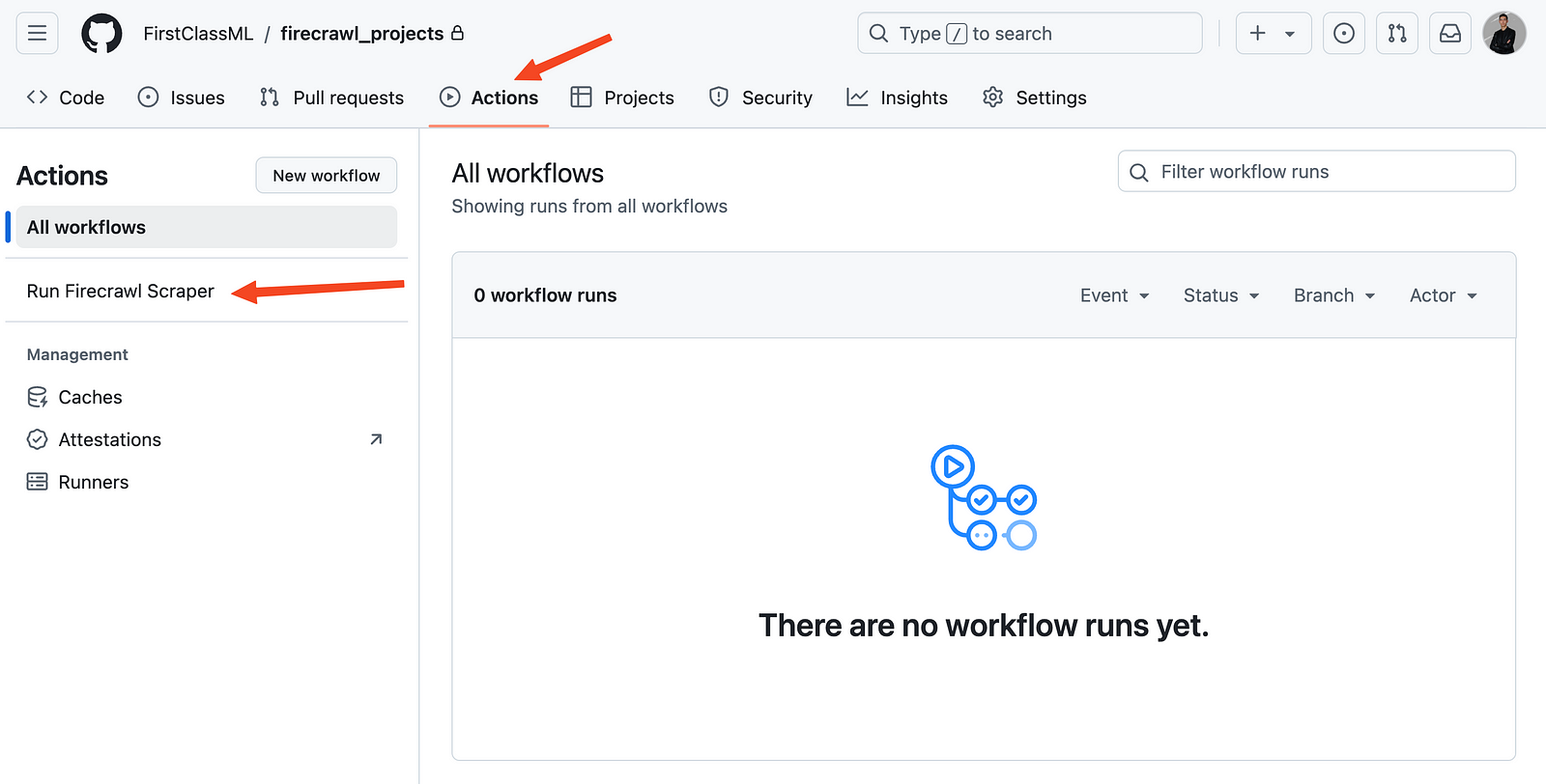 "GitHub Actions workflow showing successful execution of scheduled web scraping with Firecrawl"