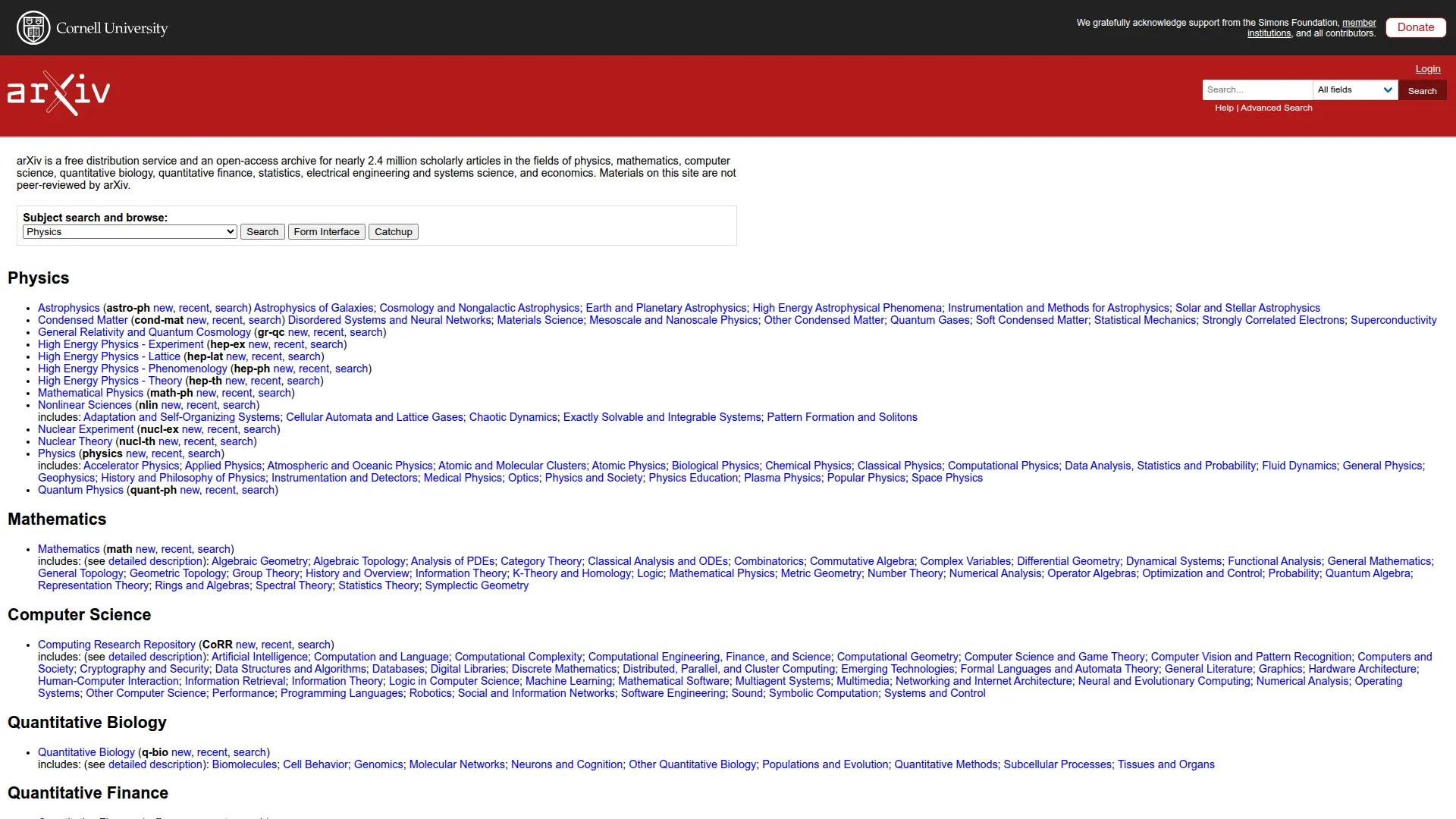 Basic Screenshot of arXiv.org