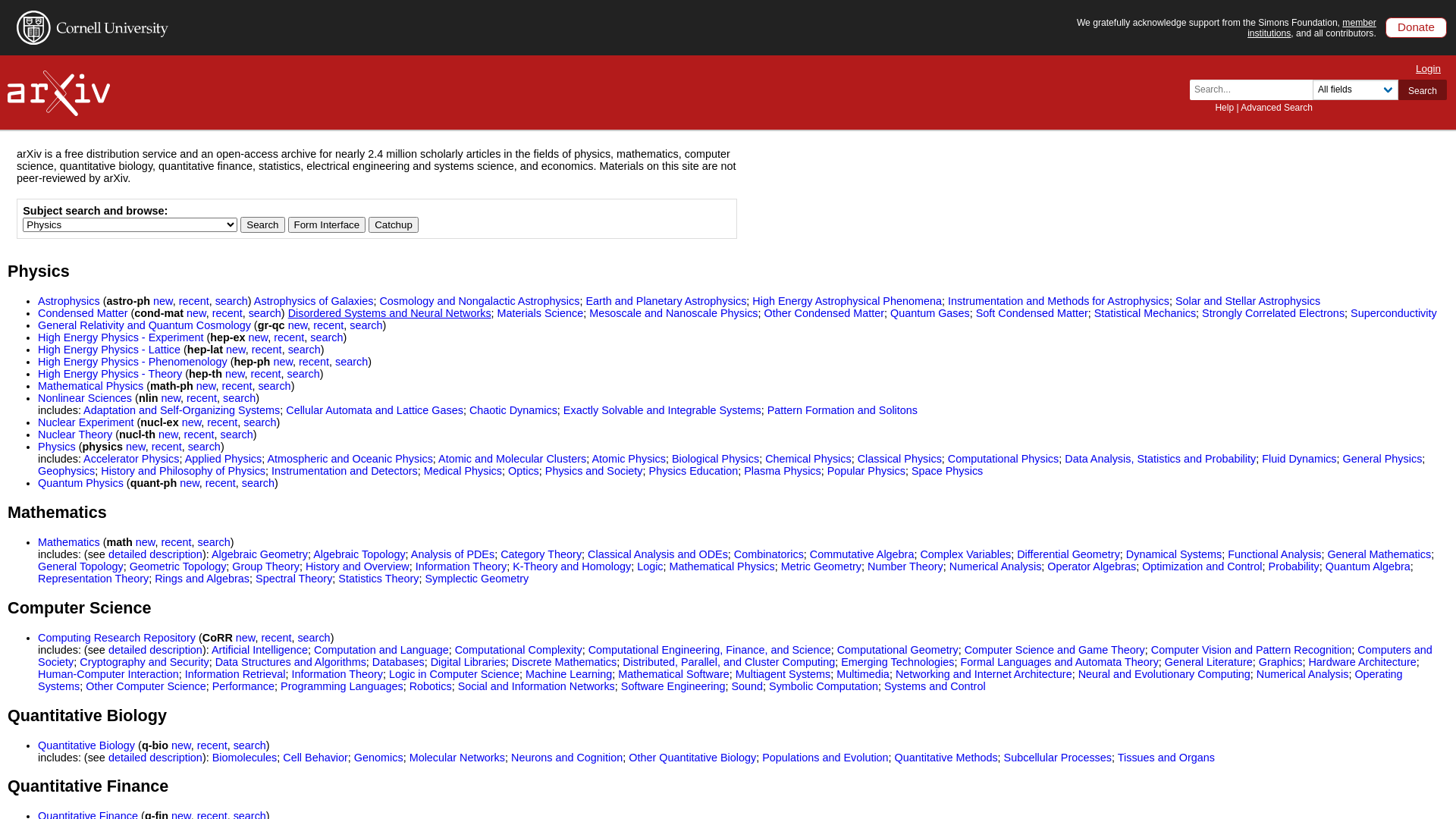 Screenshot of arXiv.org homepage that was taken with Firecrawl's screenshot feature showing research paper categories like Computer Science, Mathematics, Physics and other scientific disciplines