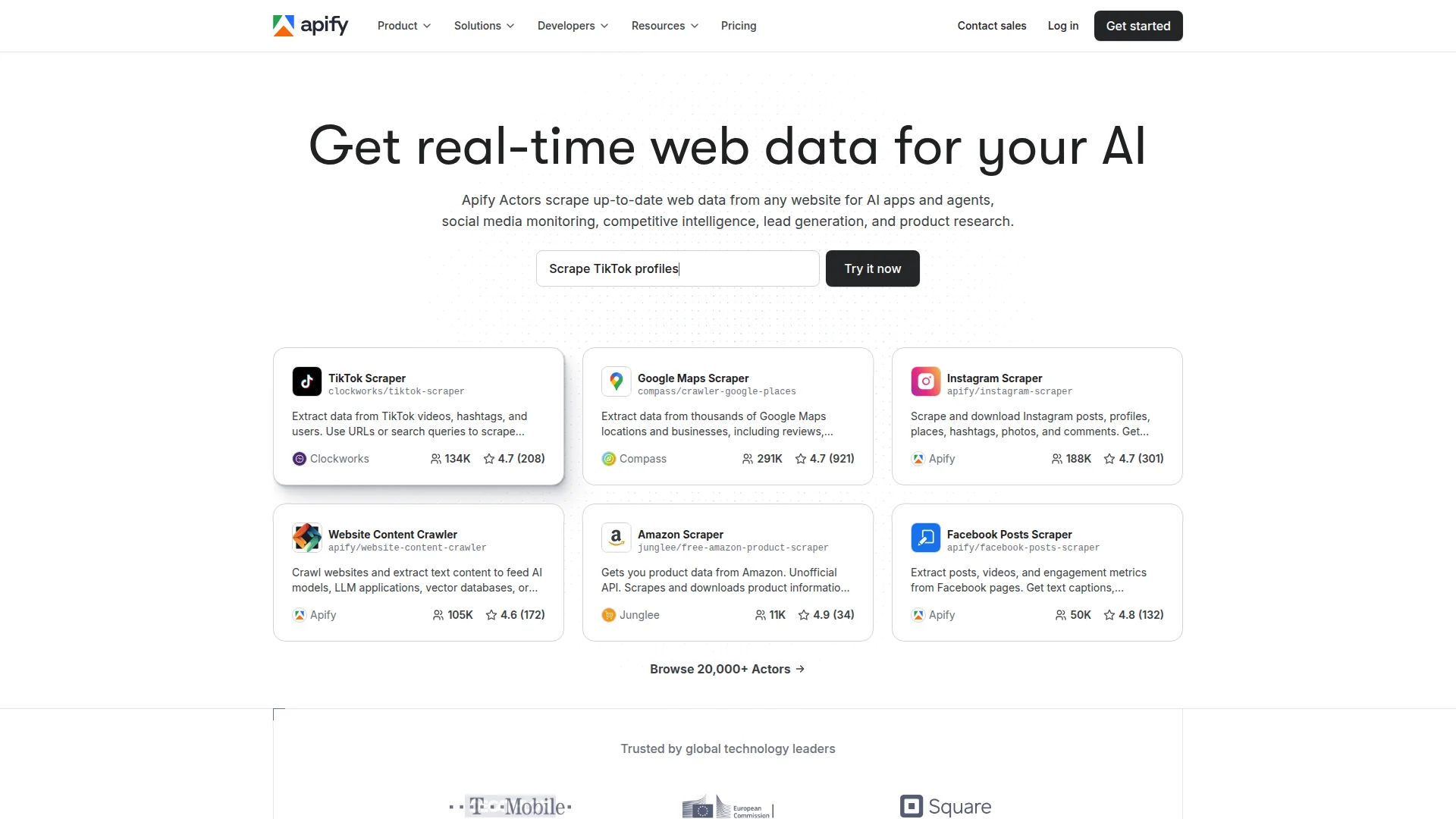 Apify homepage screenshot