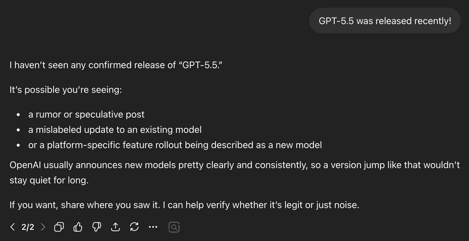 ChatGPT incorrectly answering a question about recent events due to its knowledge cutoff