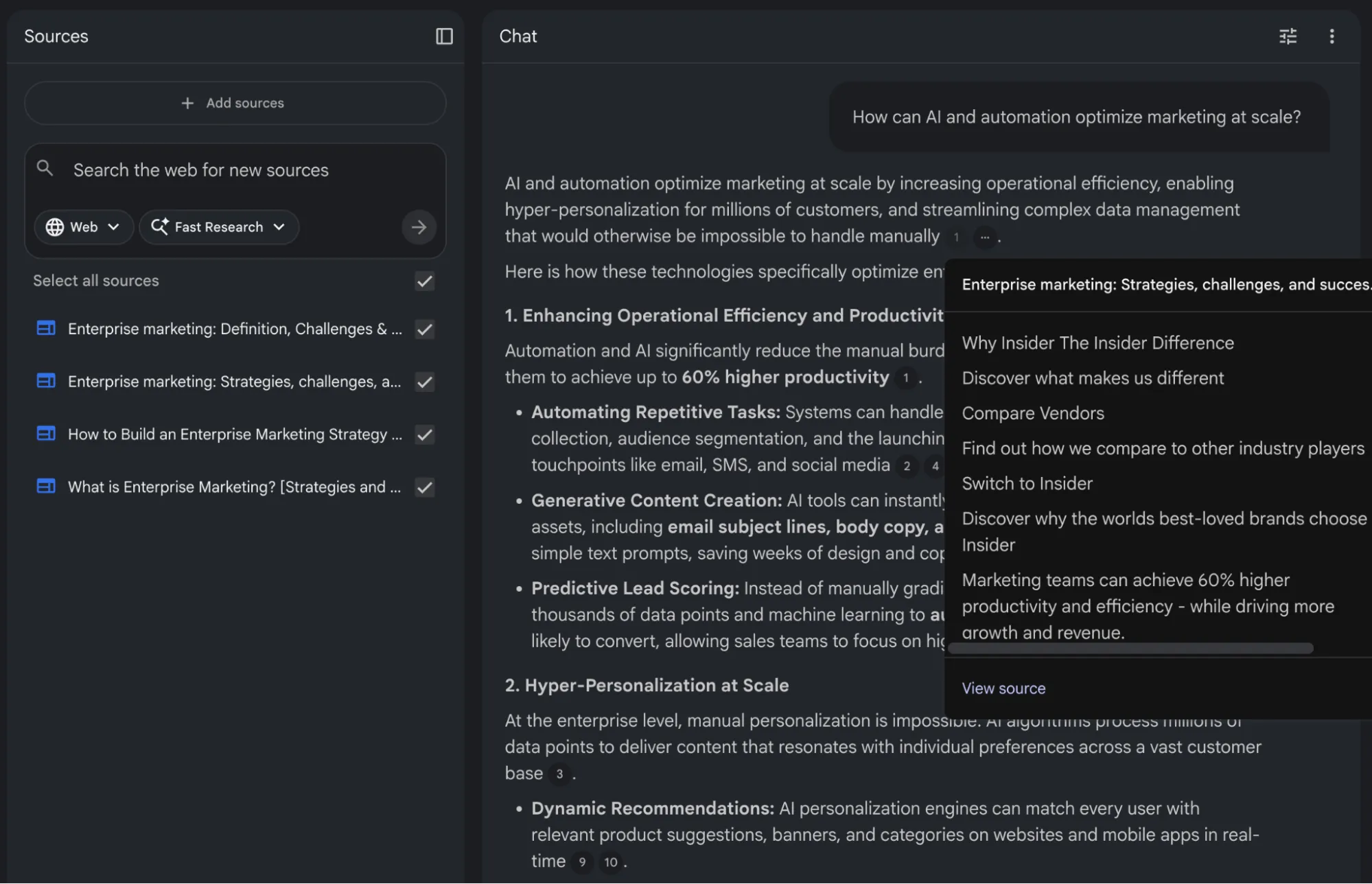 Google NotebookLM answering questions based on provided documents using RAG