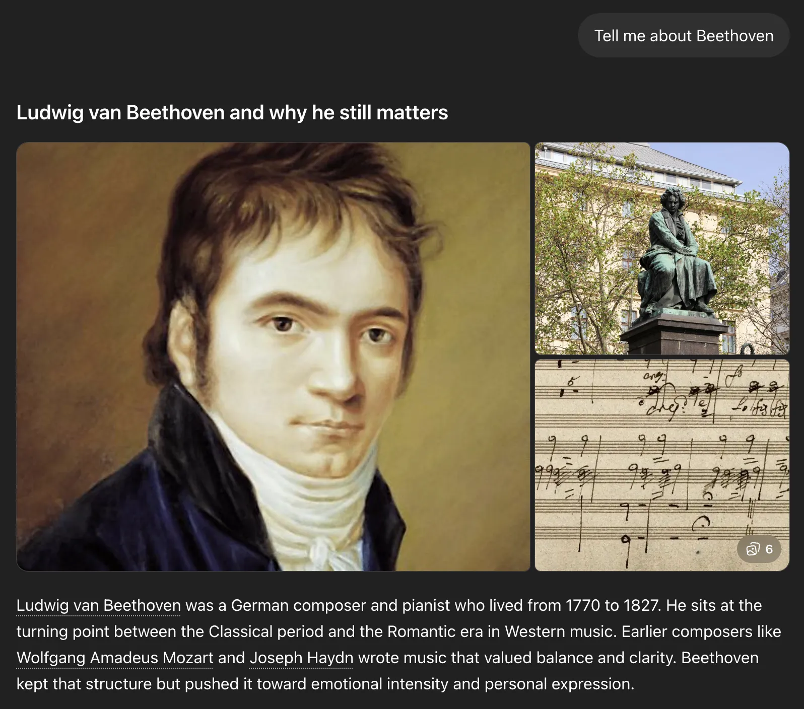 ChatGPT explaining Beethoven based on its training data
