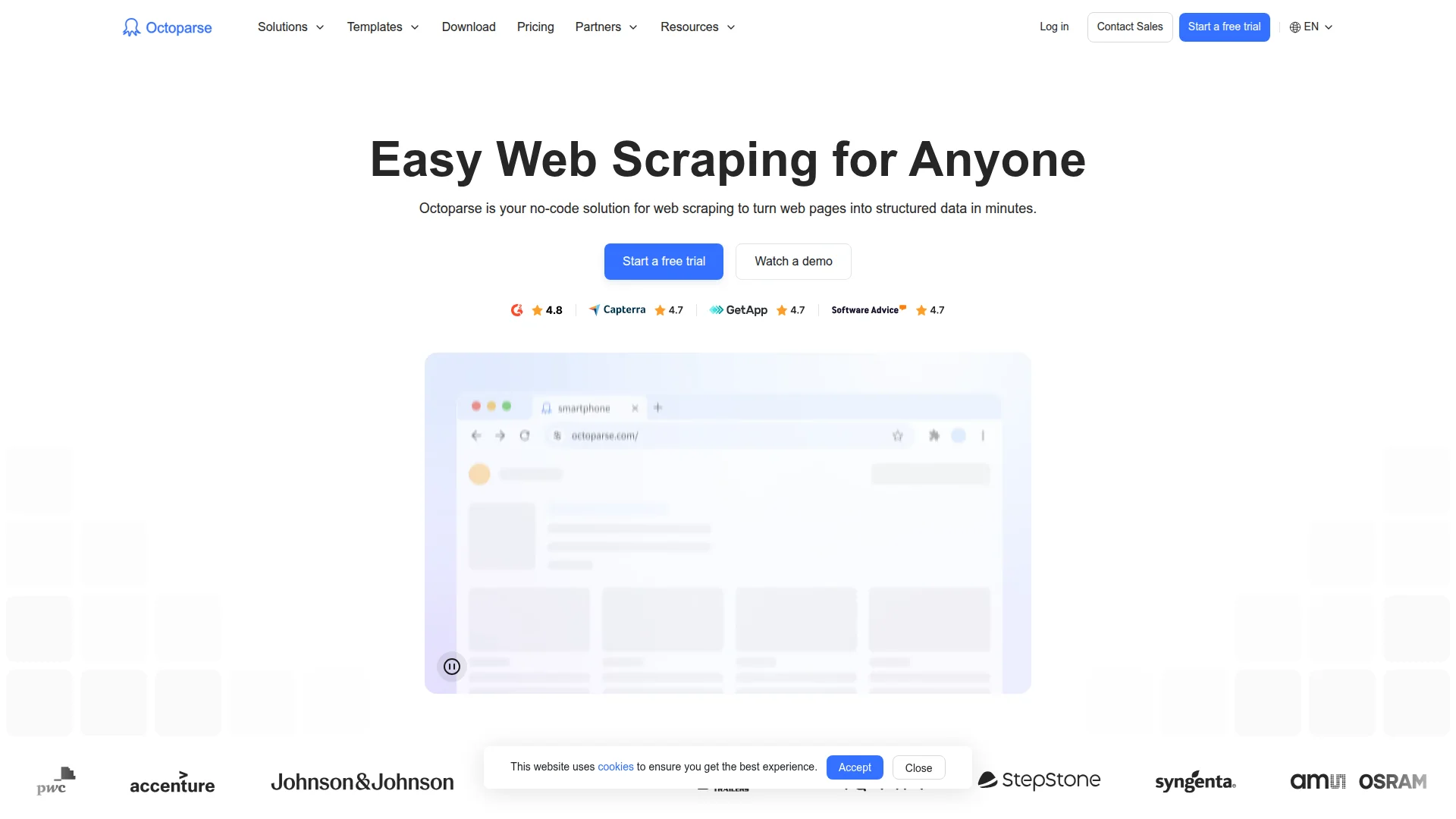 Octoparse homepage screenshot